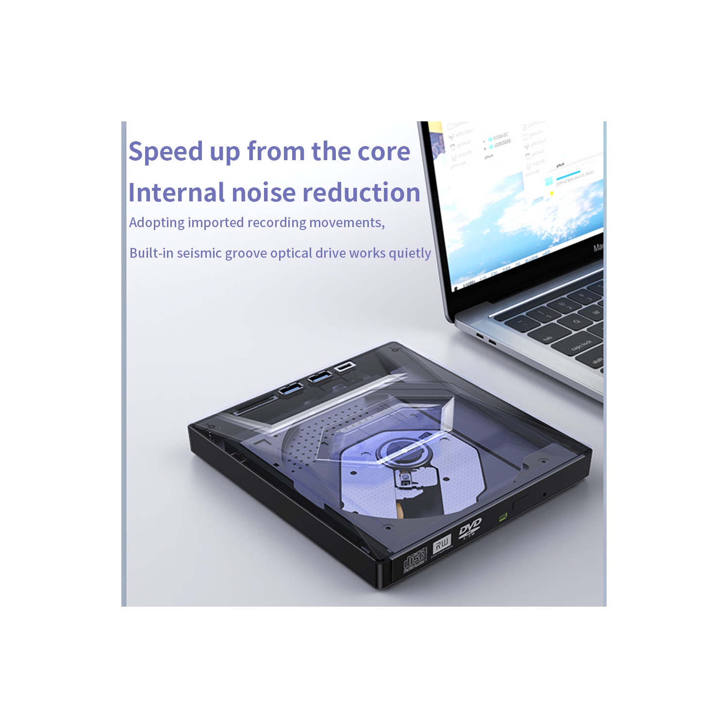 Lecteur de CD DVD externe USB 3,0 et USB-C Lecteur de CD-ROM Lecteur DVD, graveur de disque optique CD DVD +/-RW pour PC Windows 7/8/10, Mac,