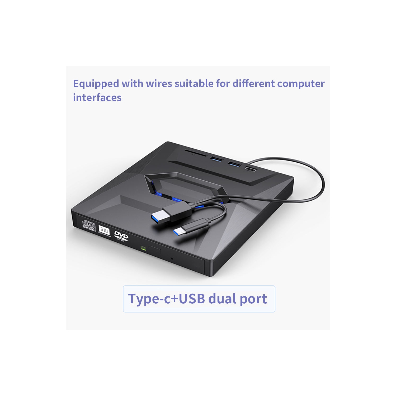Lecteur de CD DVD externe USB 3,0 et USB-C Lecteur de CD-ROM Lecteur DVD, graveur de disque optique CD DVD +/-RW pour PC Windows 7/8/10, Mac,