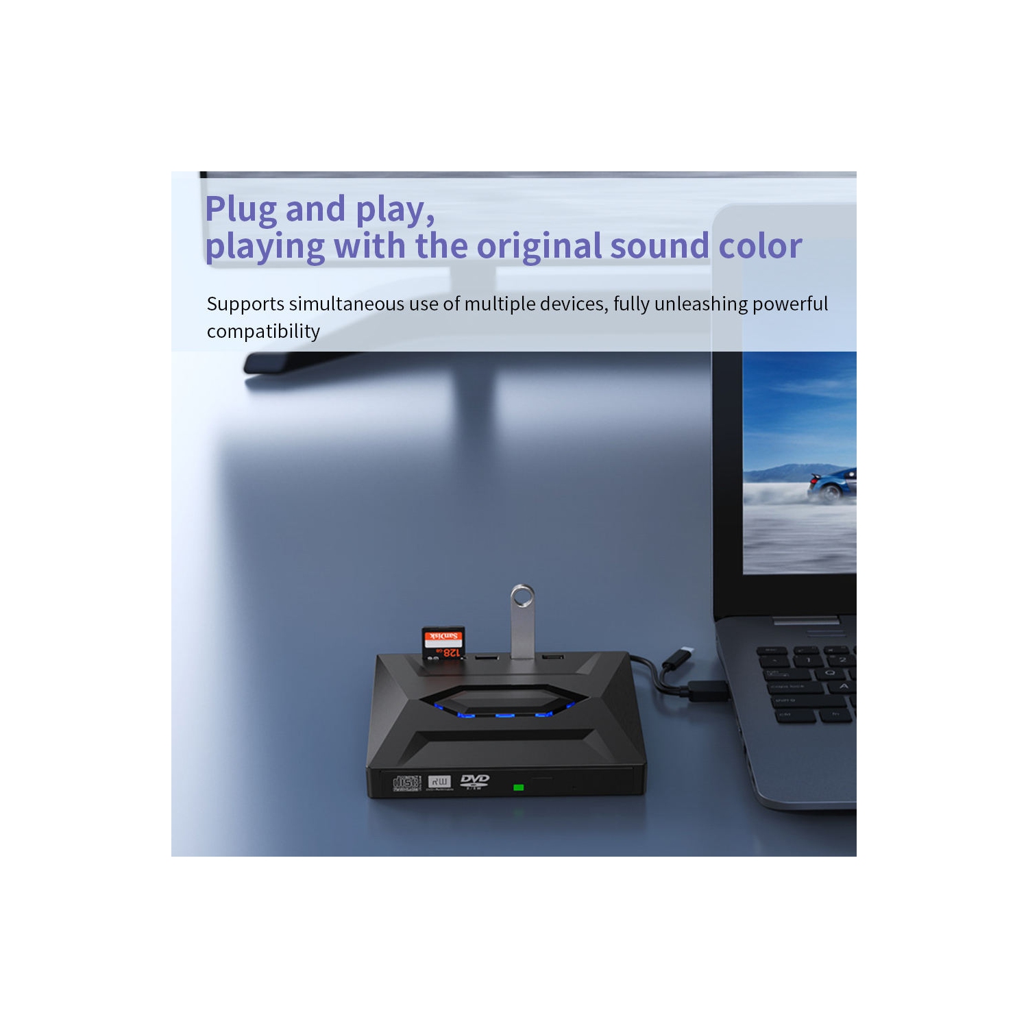 Lecteur de CD DVD externe USB 3,0 et USB-C Lecteur de CD-ROM Lecteur DVD, graveur de disque optique CD DVD +/-RW pour PC Windows 7/8/10, Mac,