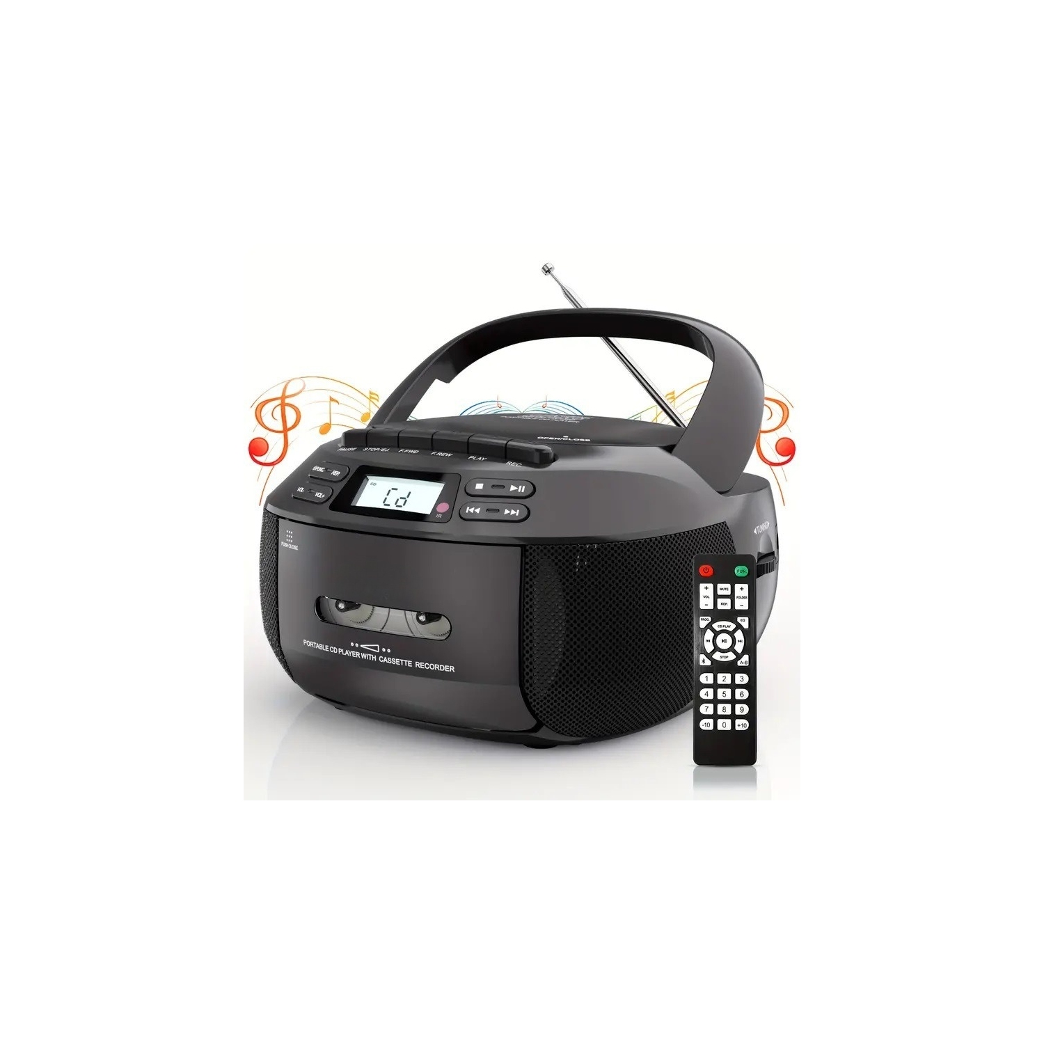 Lecteur de CD et de cassettes, minichaîne CD portative avec radio AM/FM, enregistrement de bandes, son stéréo, prise auxiliaire/casque