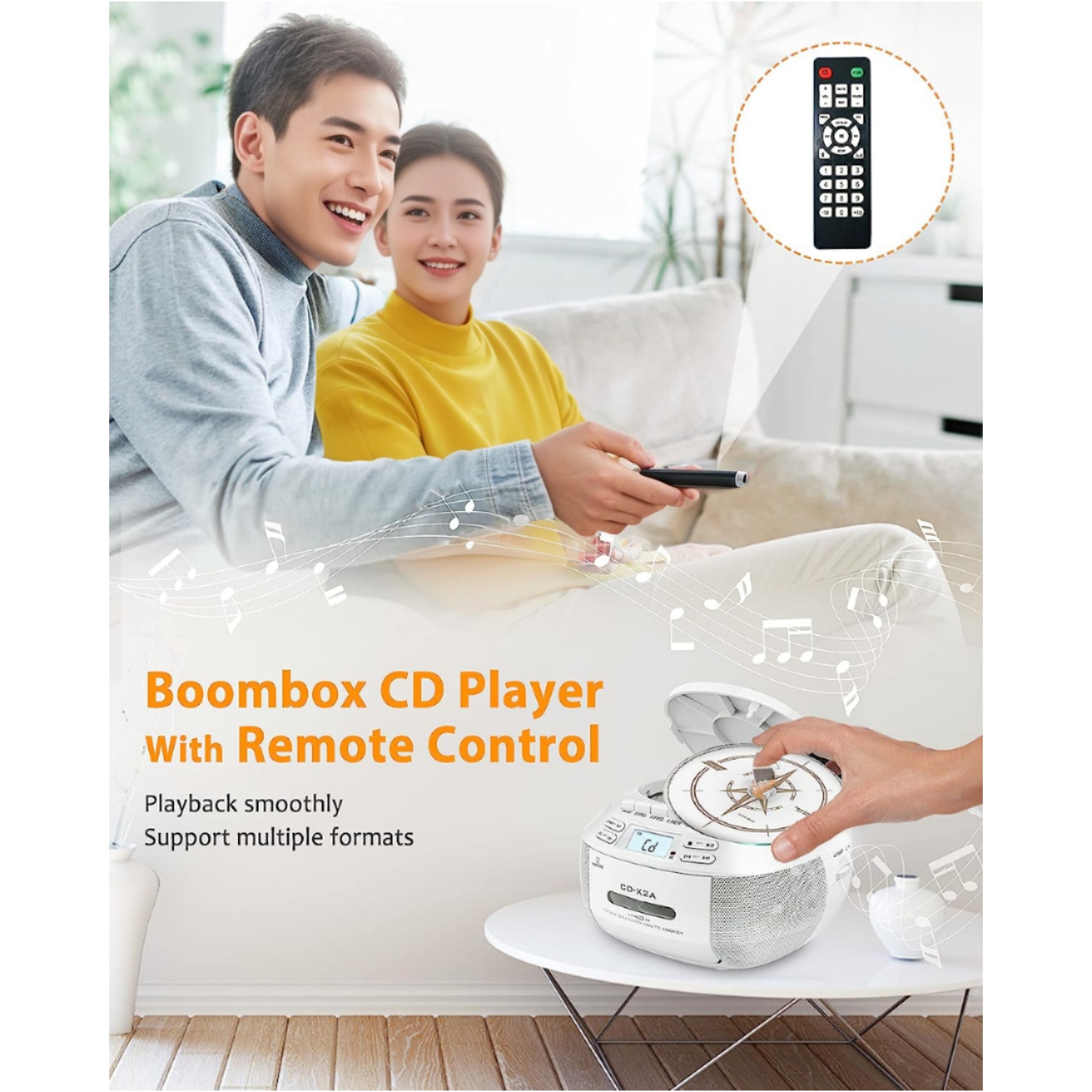 Lecteur de CD et de cassettes, minichaîne CD portative avec radio AM/FM, enregistrement de bandes, son stéréo, prise auxiliaire/casque