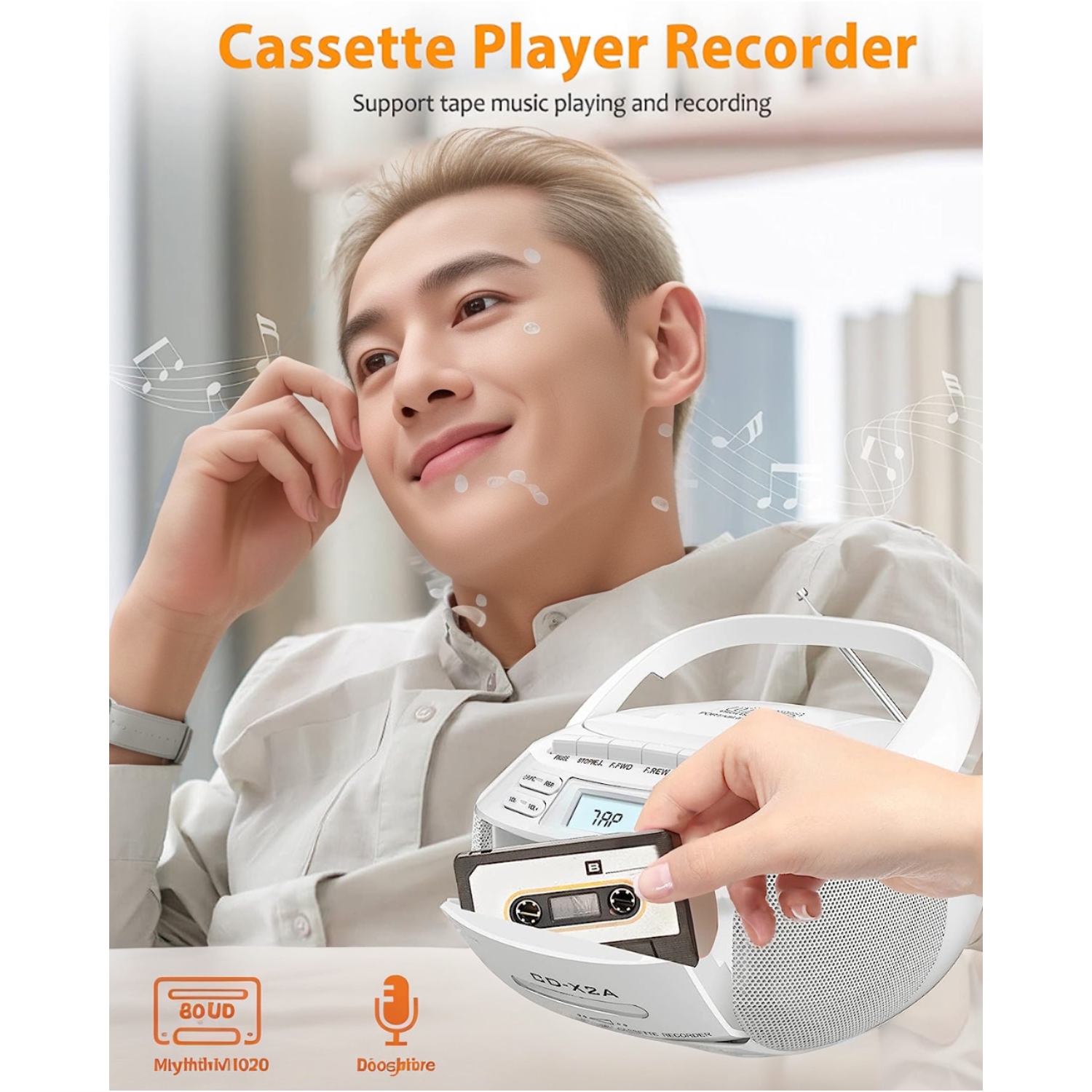 Lecteur de CD et de cassettes, minichaîne CD portative avec radio AM/FM, enregistrement de bandes, son stéréo, prise auxiliaire/casque