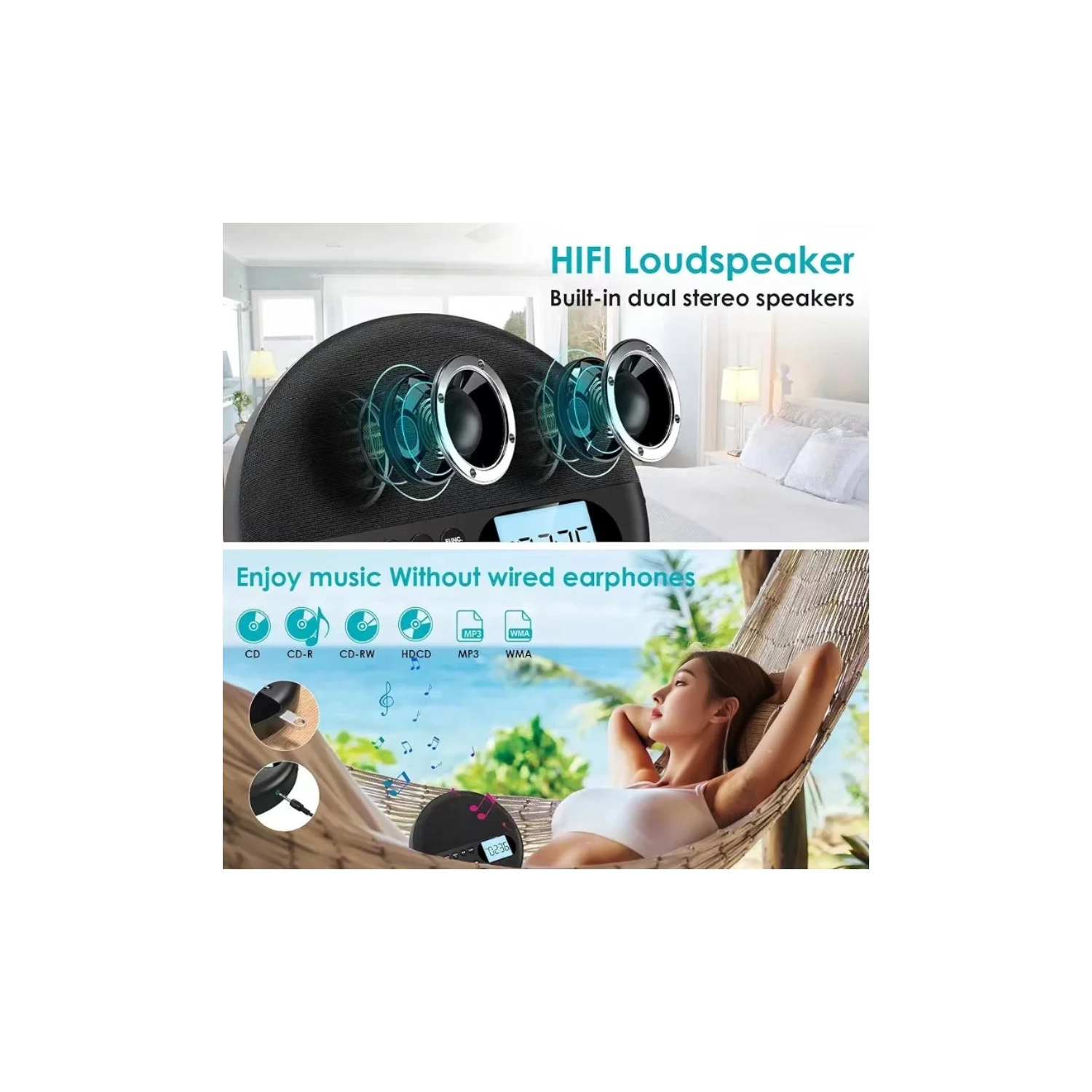 Walkman portatif CD et lecteur CD personnel avec deux haut-parleurs stéréo, lecteur Walkman à réglage de la vitesse de lecture