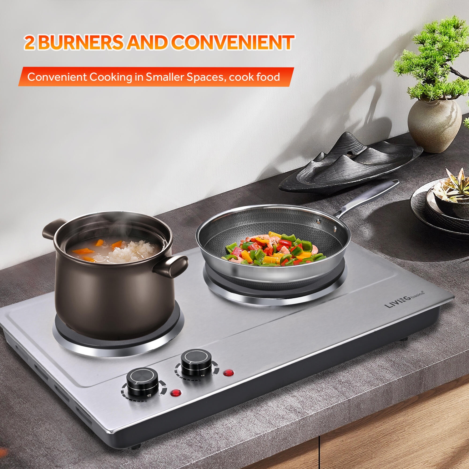 1800W Double Hot Plate, Built-in and Countertop Burner with Cast Iron Burners for All Types of Cookware