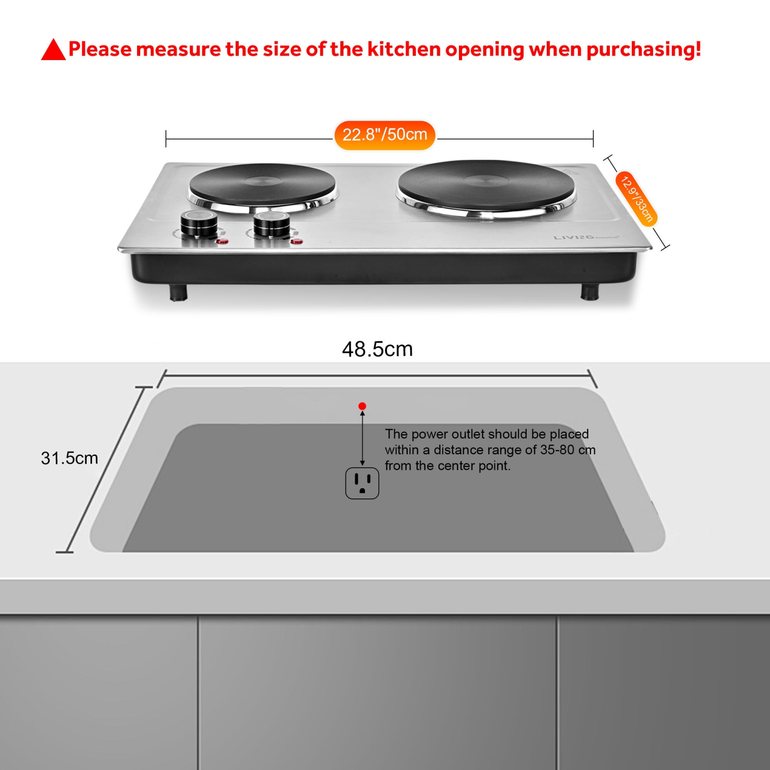 1800W Double Hot Plate, Built-in and Countertop Burner with Cast Iron Burners for All Types of Cookware