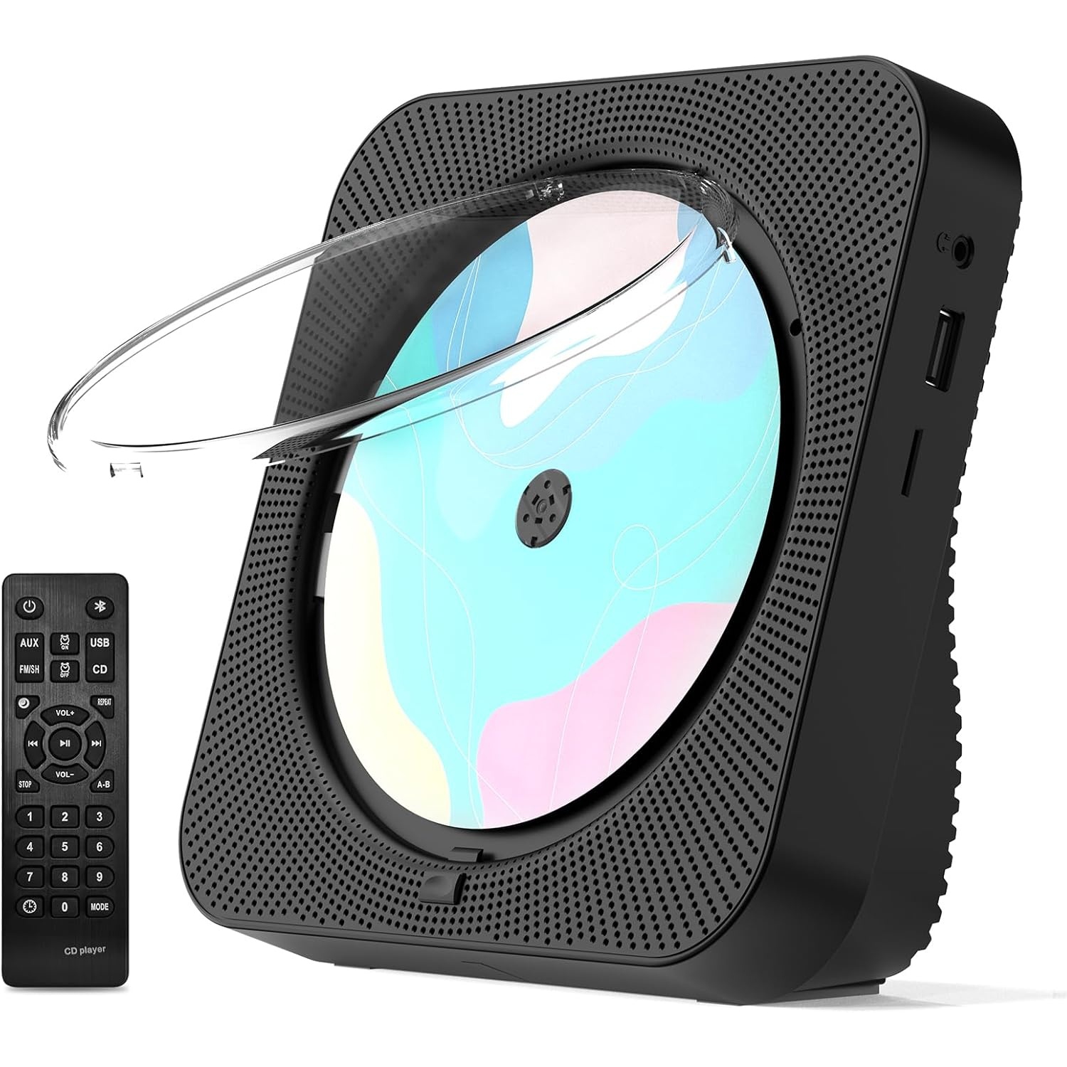 Lecteur CD portatif avec Bluetooth, lecteur CD de bureau avec haut-parleurs haute fidélité, télécommande, housse antipoussière, écran LED, radio