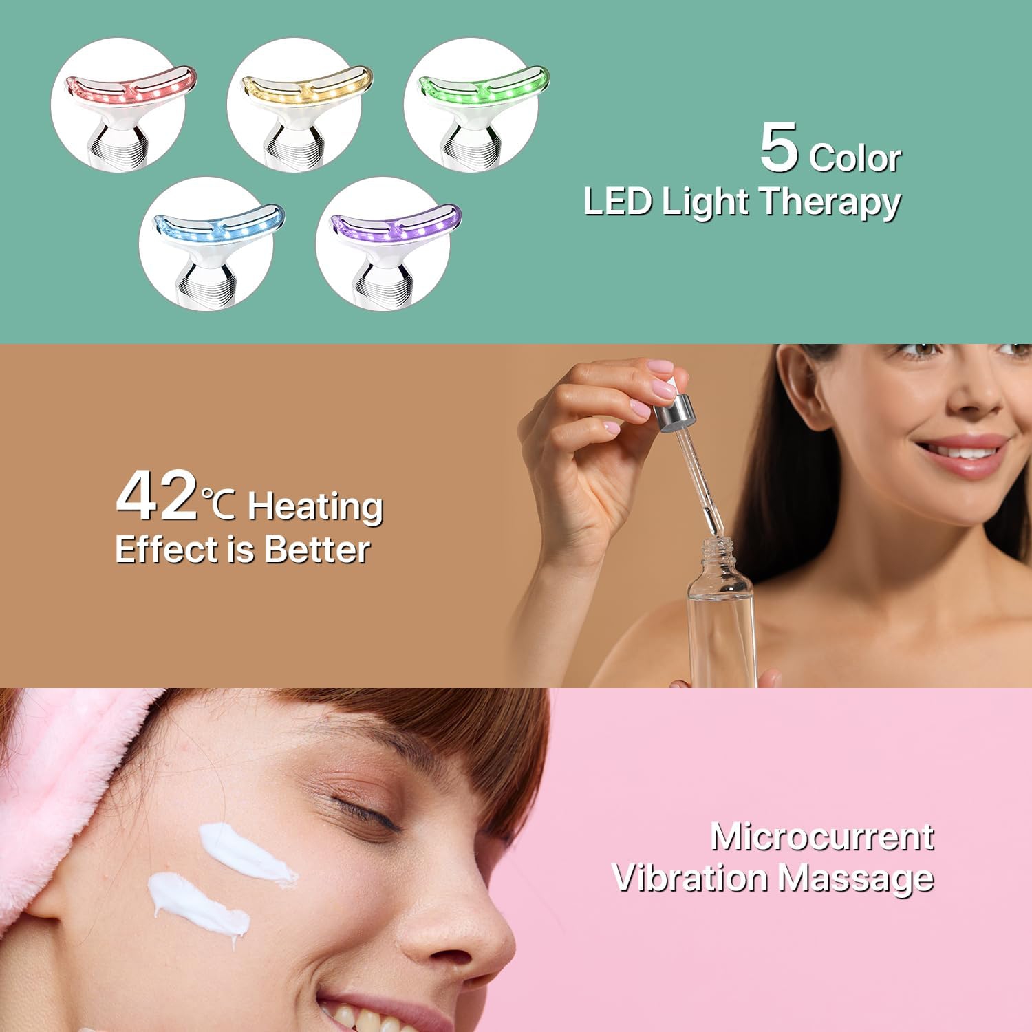Appareil de massage facial thérapeutique à lumière rouge pour le visage, Appareil de luminothérapie LED pour le cou du visage, Outil pour le visage