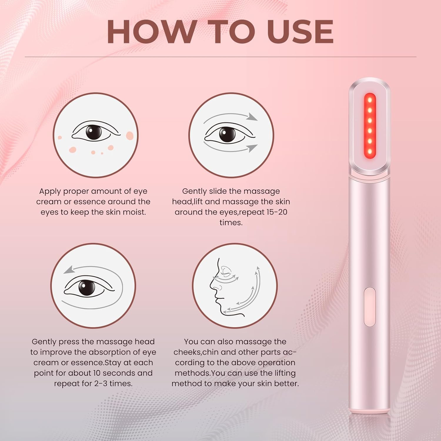 Red Light Therapy Device for Face & Eyes,LED Light Therapy Wand for Face Neck,Microcurrent Facial Device for Anti-Aging,Face & Eye Massager