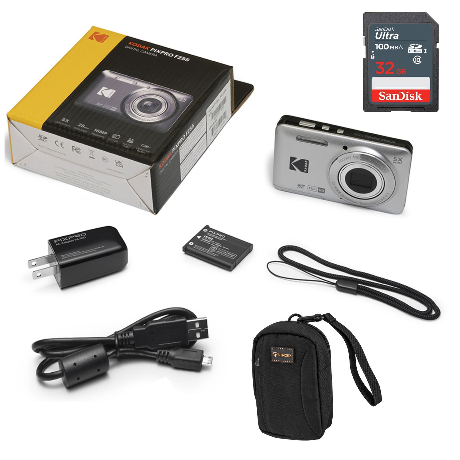 Appareil photo numérique PIXPRO FZ55-SLV 16&nbsp;Mpx de KODAK Zoom optique 5X 28&nbsp;mm Vidéo grand-angle HD intégrale 1080p 2,7&nbsp;po LCD avec