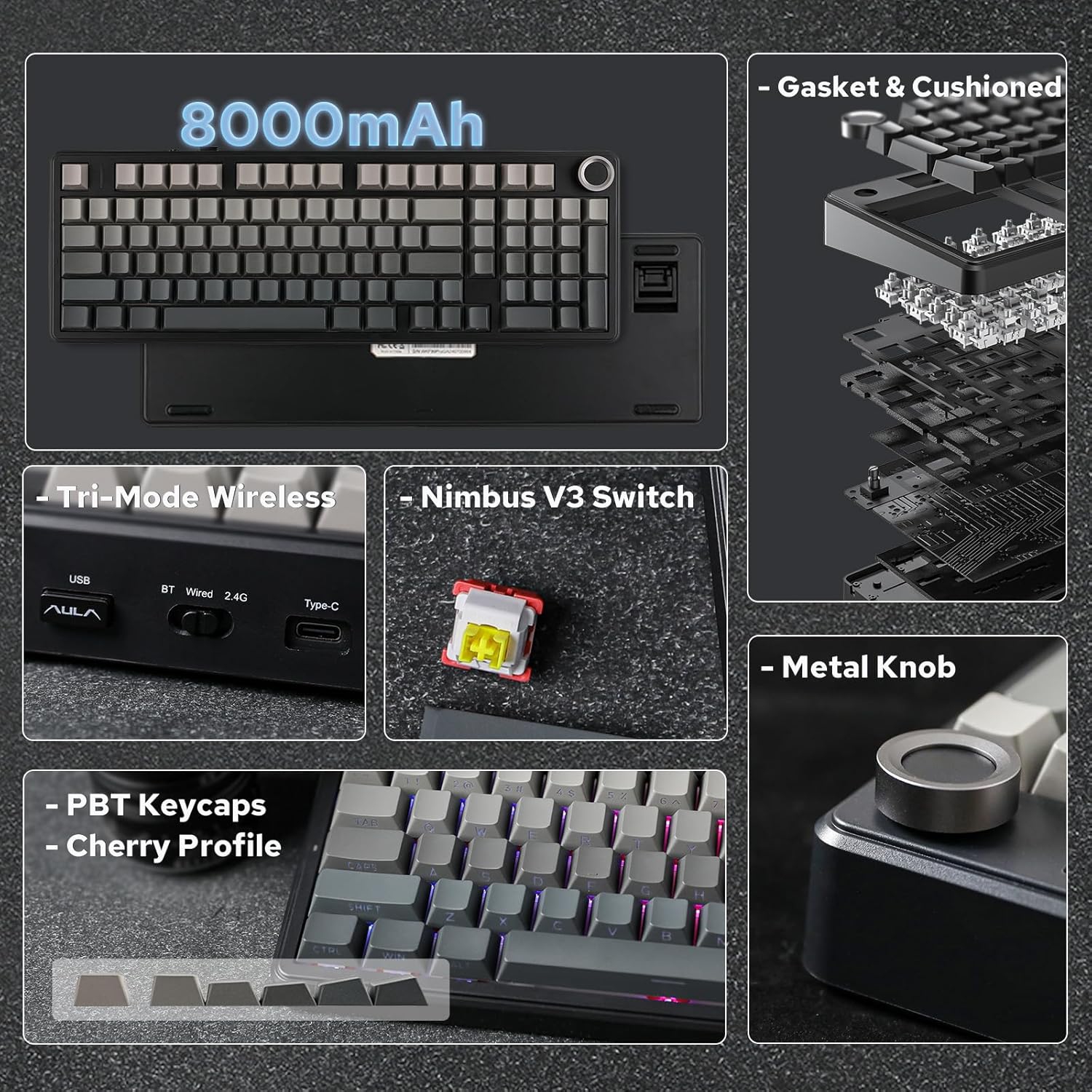 Open Box - EPOMAKER X Aula F99 Pro- Wireless Gaming Keyboard, RGB Backlit Gaming Keyboard- Black