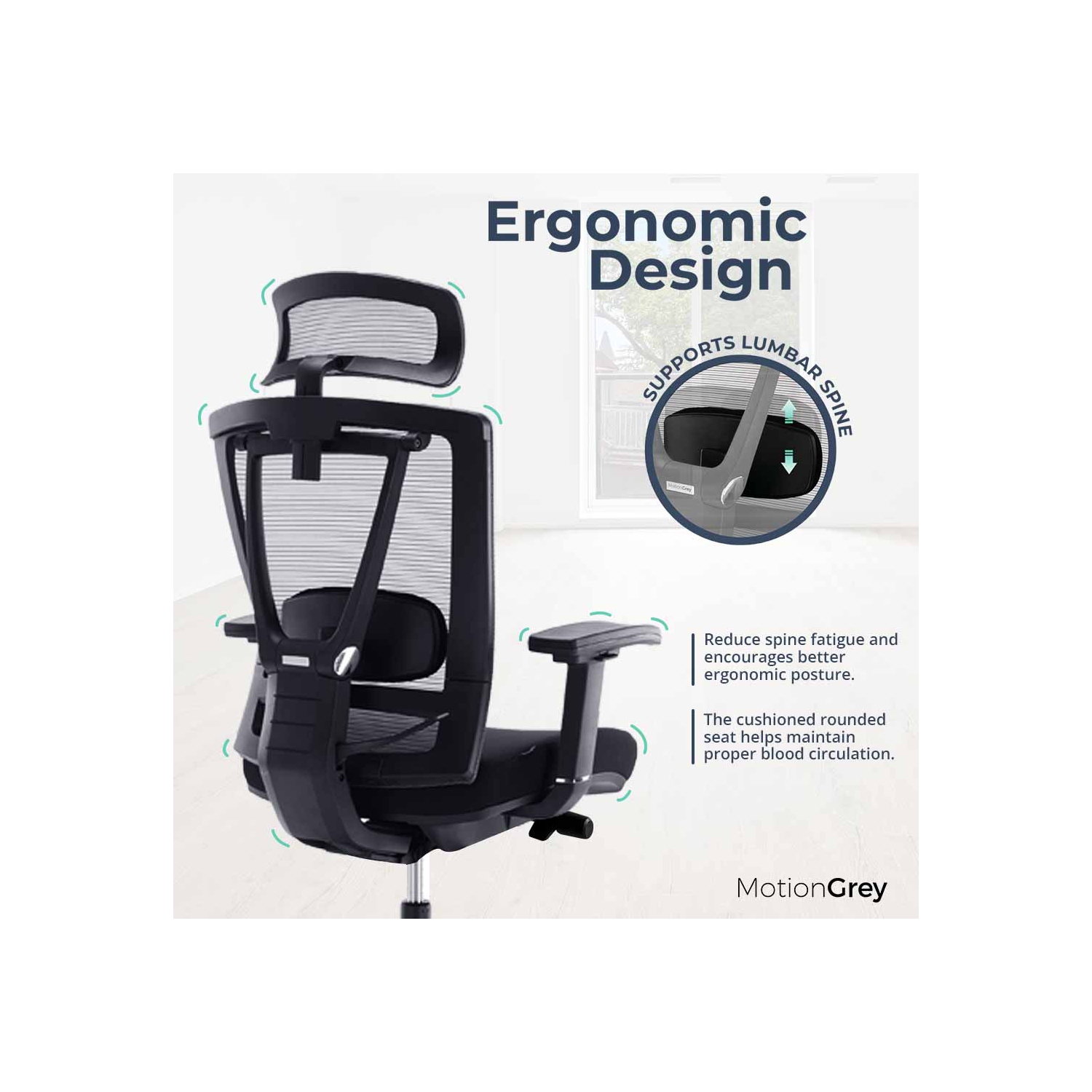 MotionGrey CloudMesh Ergonomic Office Chair-Comfy High Mesh Back Support with Adjustable Armrests-Black Desk Computer Chairs Perfect for Home Gaming