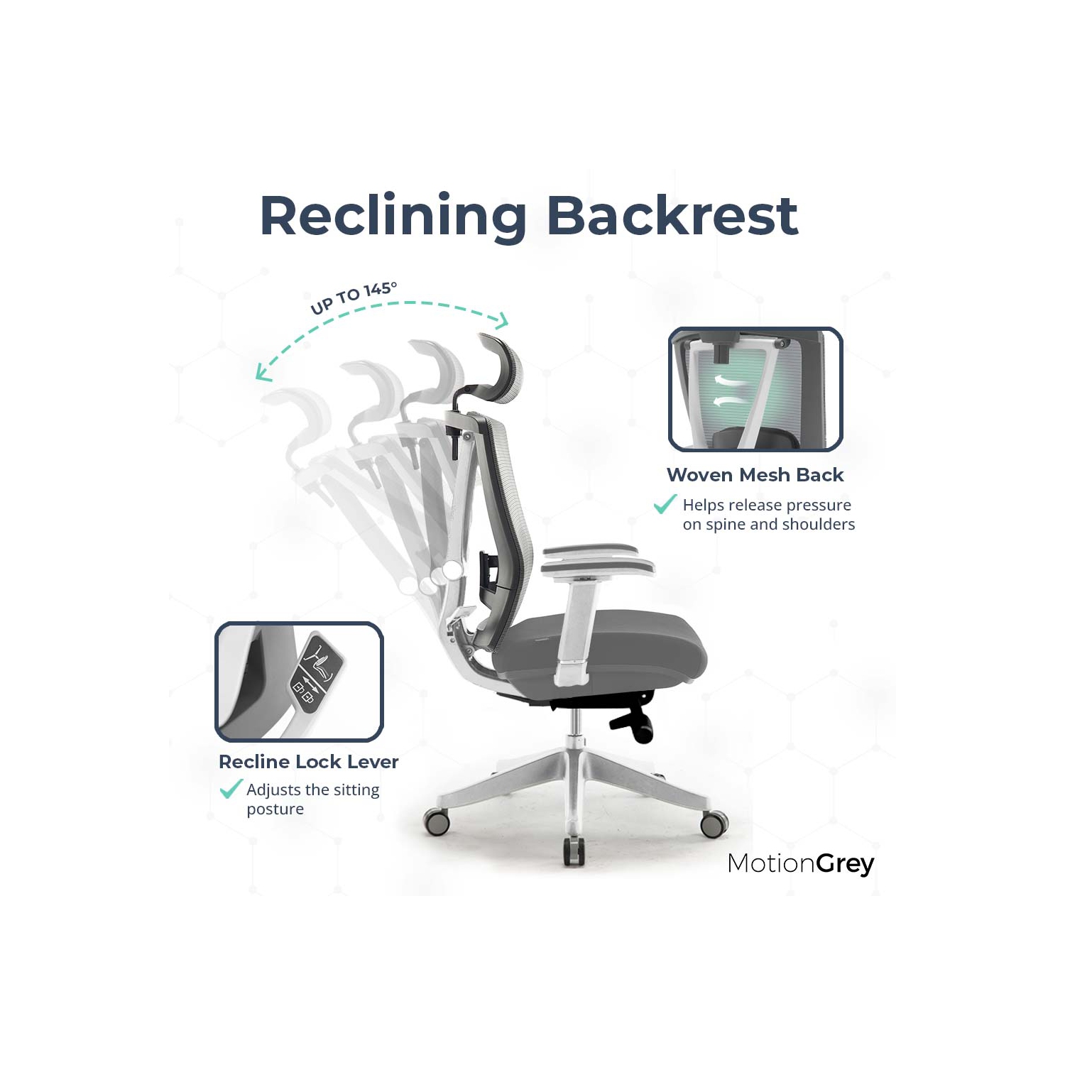 MotionGrey CloudMesh Ergonomic Office Chair-Comfy High Mesh Back Support with Adjustable Armrests -White Desk Computer Chairs Perfect for Home Gaming