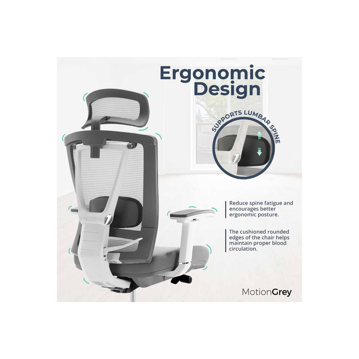 MotionGrey CloudMesh Ergonomic Office Chair-Comfy High Mesh Back Support with Adjustable Armrests -White Desk Computer Chairs Perfect for Home Gaming