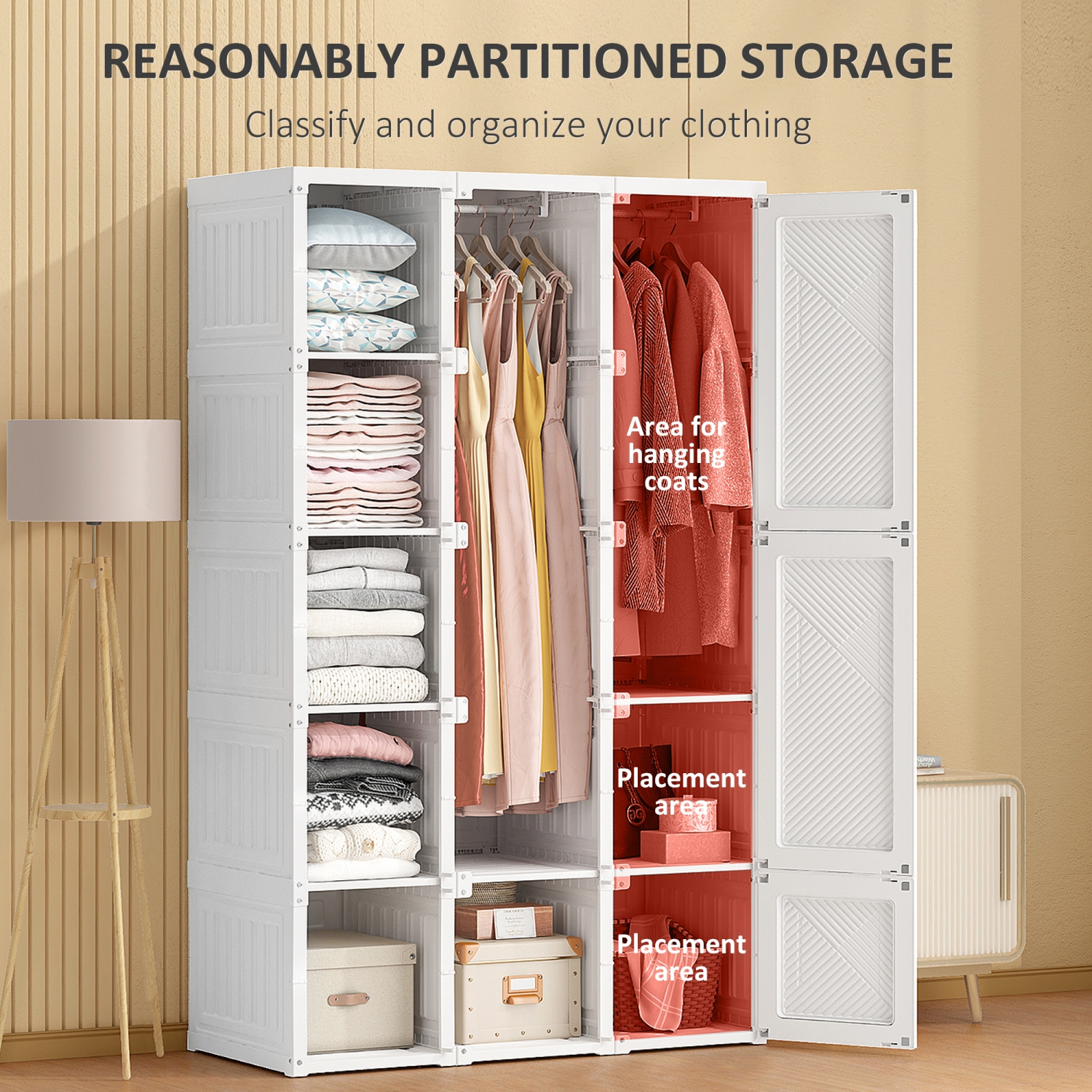 HOMCOM – Garde-robe portatif, armoire pliante, range-tout de rangement pour vêtements avec 8 compartiments cubiques, 2 tringles suspendues, 11 portes