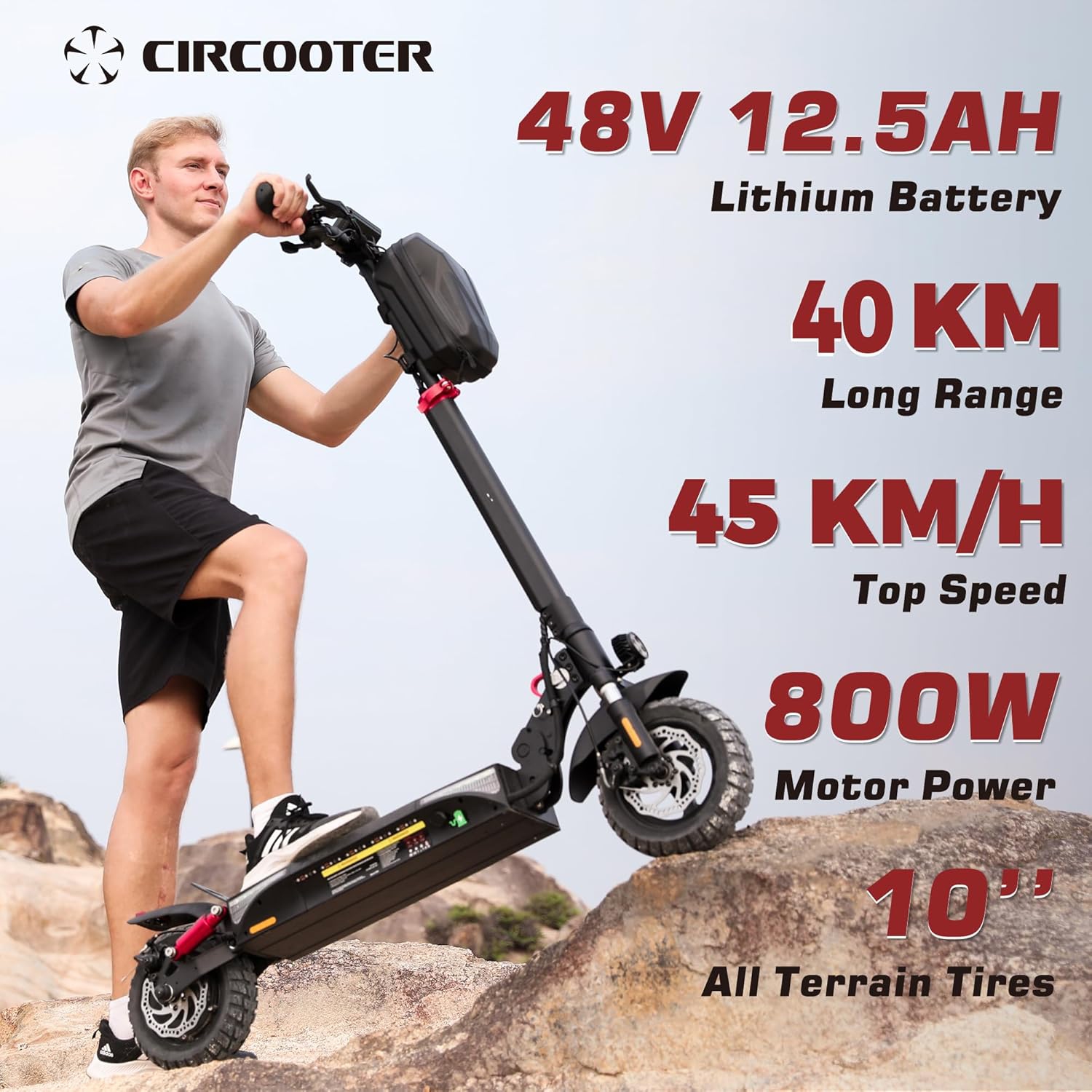 Circooter Mate Foldable Electric Scooter Adult(800W Motor/40KM Range/45 KM/HTop Speed/Dual Suspensions/10''Off-Road Tires, 360°Lighting Commuting)