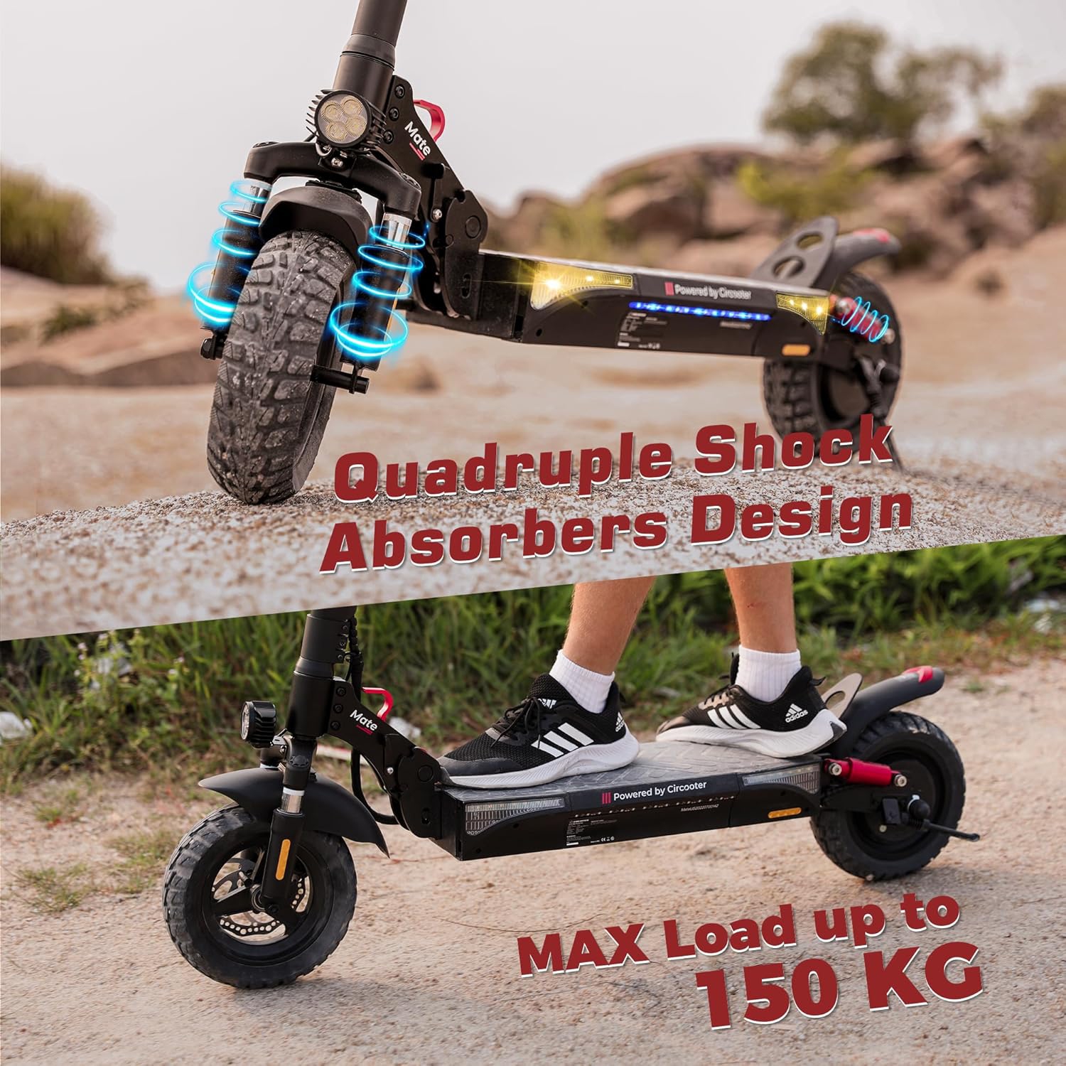Circooter Mate Foldable Electric Scooter Adult(800W Motor/40KM Range/45 KM/HTop Speed/Dual Suspensions/10''Off-Road Tires, 360°Lighting Commuting)