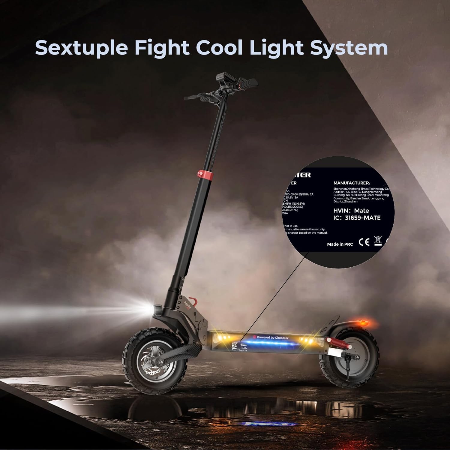 Circooter Mate Foldable Electric Scooter Adult(800W Motor/40KM Range/45 KM/HTop Speed/Dual Suspensions/10''Off-Road Tires, 360°Lighting Commuting)