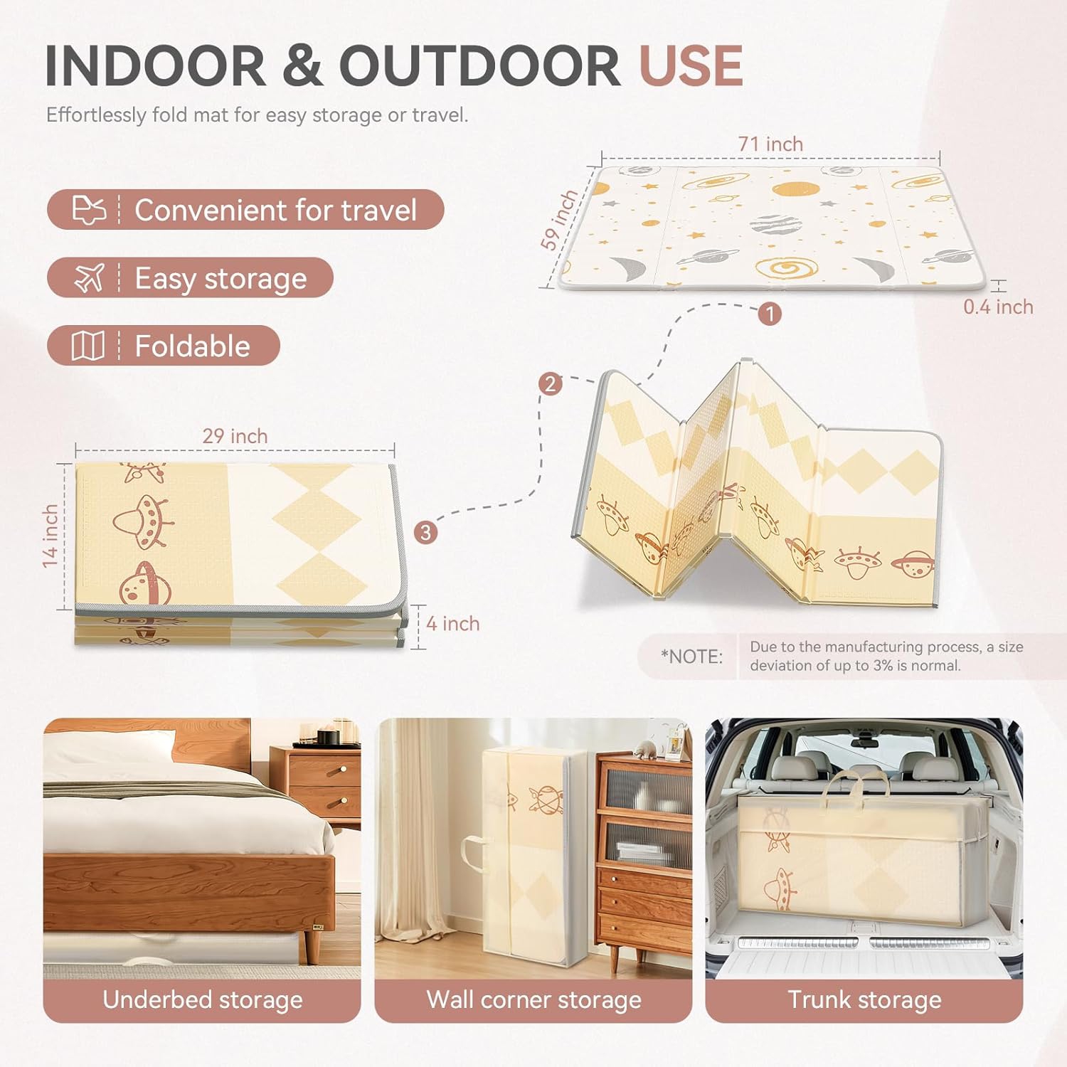 Coolhut – Tapis de jeu haut de gamme pour bébé, épais, pliable et réversible, étanche, Facile à nettoyer et à ranger, et compact pour tout-petits et