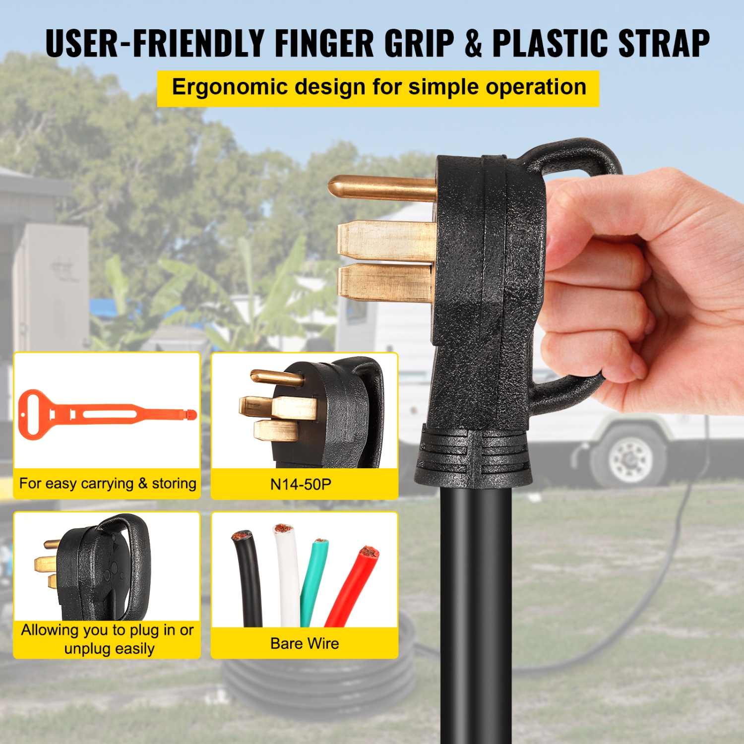 Rallonge de génératrice VEVOR 50&nbsp;A de 25 pi, cordon de génératrice 6/3+8/1 STW Cordon d'alimentation N14-50P à fil dénudé Cordon d'alimentation