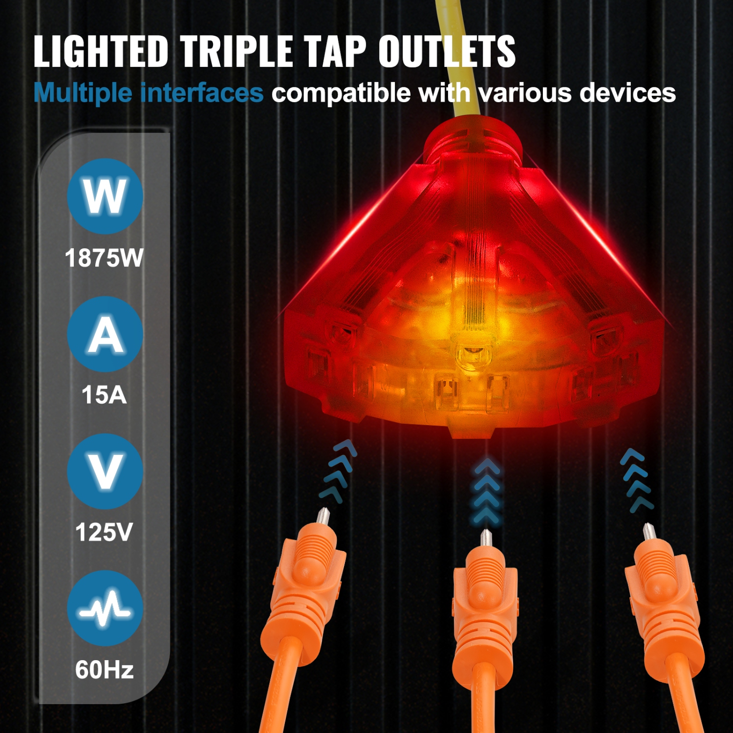 Enrouleur de rallonge rétractable de 45 pi de VEVOR, cordon d'alimentation robuste 12AWG/3 SJTOW avec prise triple éclairée, disjoncteur 15&nbsp;A,