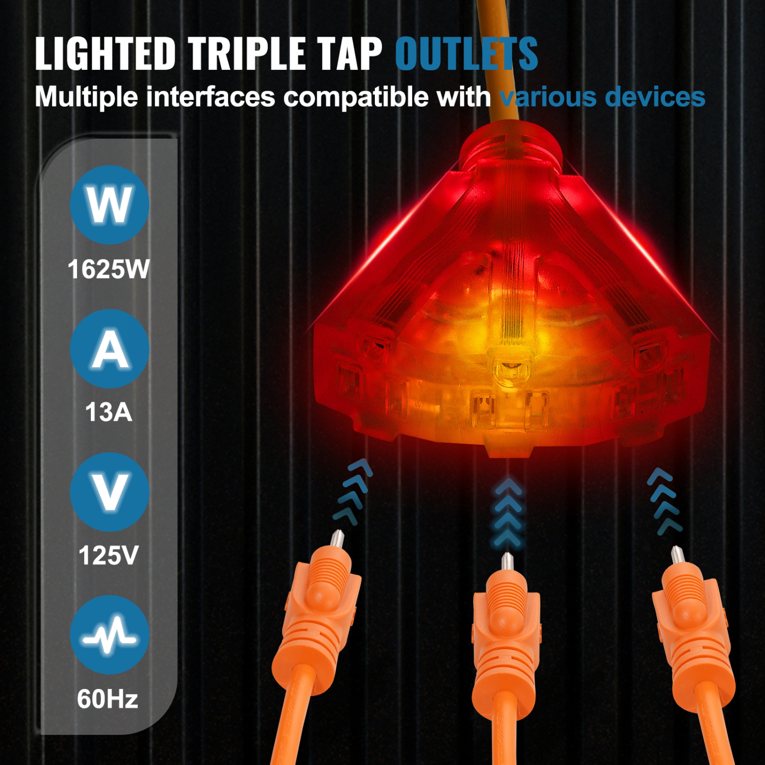 Enrouleur de rallonge rétractable de 75 pi VEVOR, cordon d'alimentation robuste 14AWG/3 SJTOW avec prise triple éclairée, disjoncteur 13&nbsp;A,