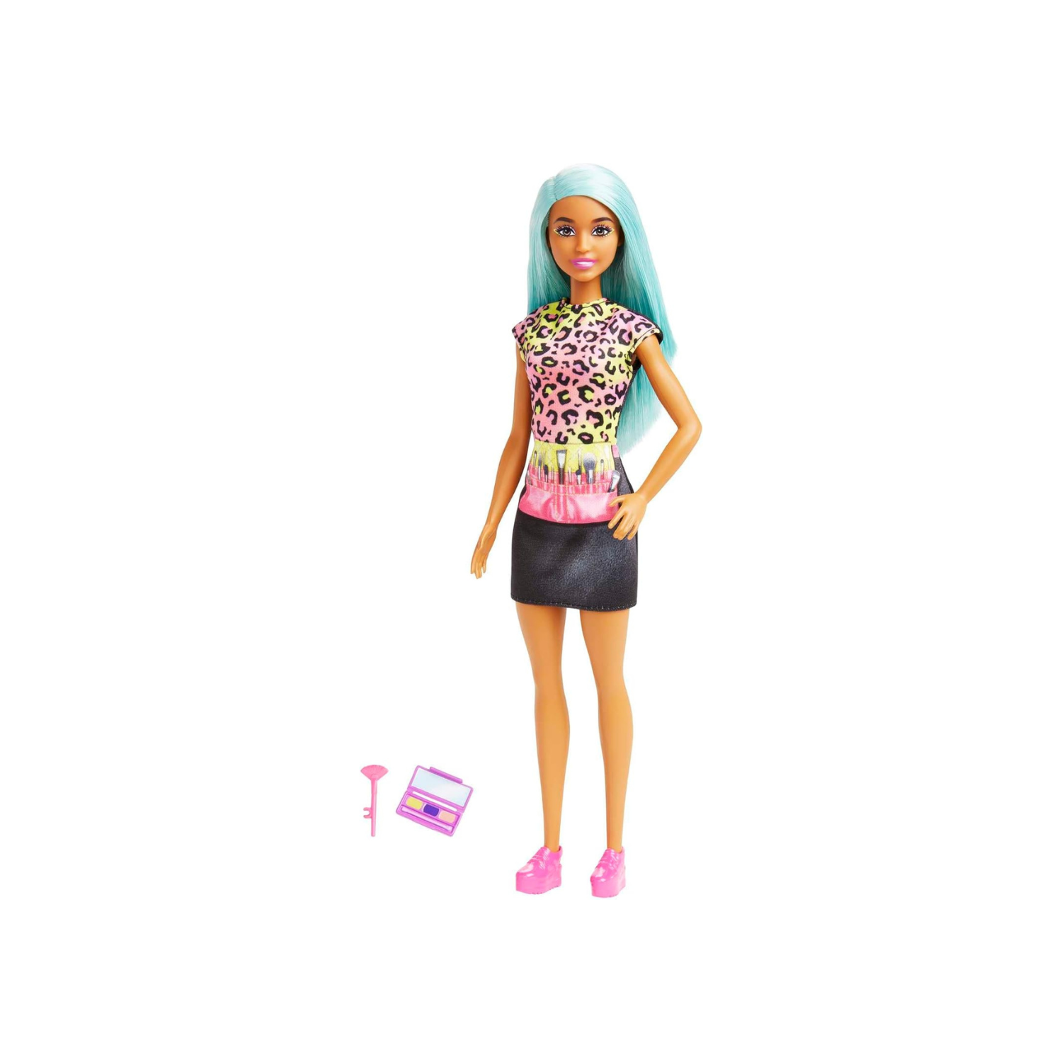Poupée mode et accessoires Barbie Careers, maquilleuse avec cheveux sarcelle et pièces artistiques incluant une palette et un pinceau