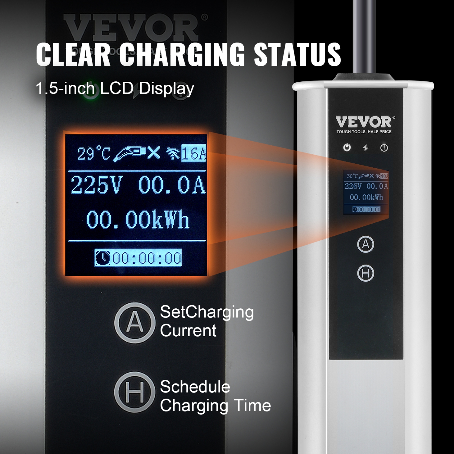 VEVOR Level 2 Portable EV Charger, 40A 240V, Electric Vehicle Charger with 25 ft Charging Cable NEMA 14-50P Plug, 16/24/32/40A Adjustable Home EV