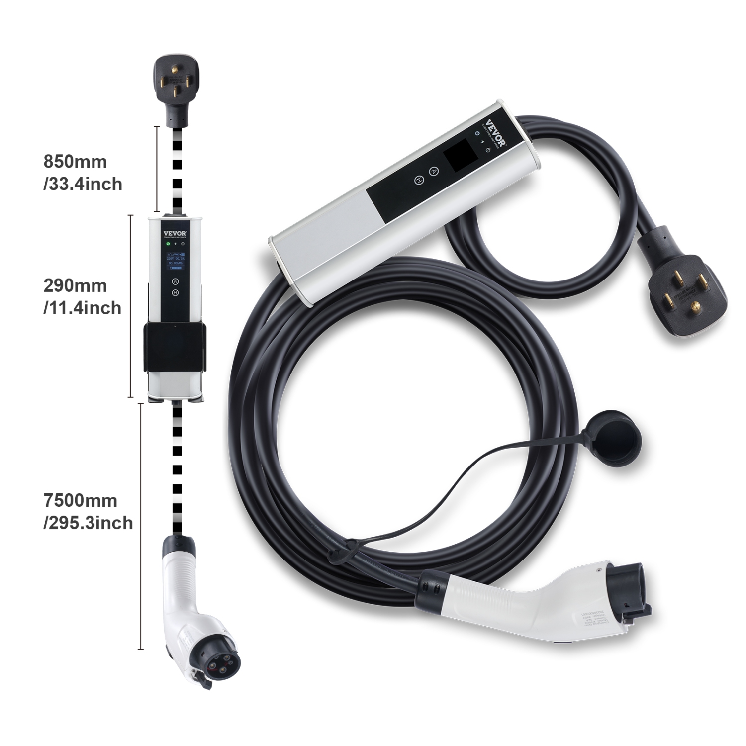 VEVOR Level 2 Portable EV Charger, 40A 240V, Electric Vehicle Charger with 25 ft Charging Cable NEMA 14-50P Plug, 16/24/32/40A Adjustable Home EV