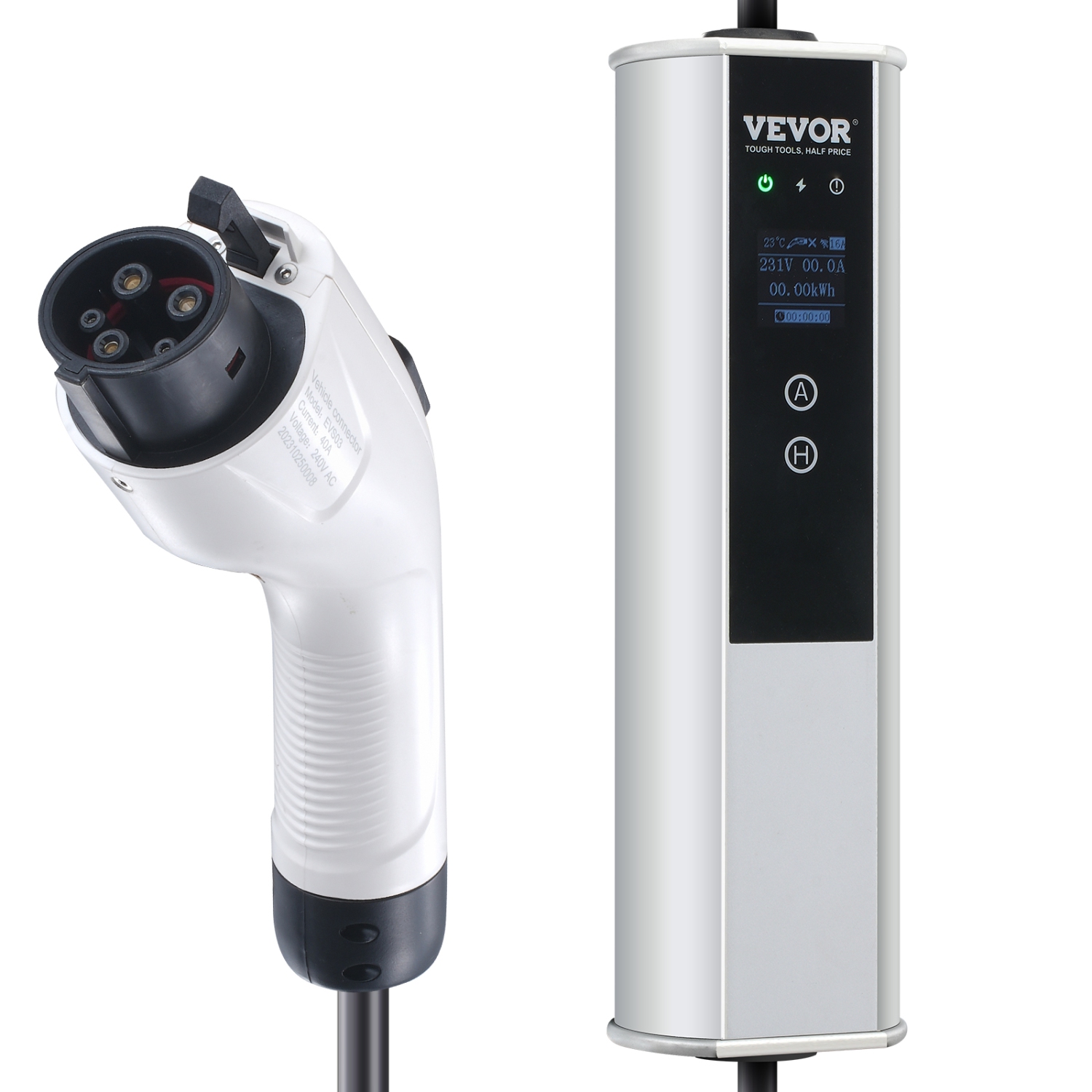 VEVOR Level 2 Portable EV Charger, 40A 240V, Electric Vehicle Charger with 25 ft Charging Cable NEMA 14-50P Plug, 16/24/32/40A Adjustable Home EV