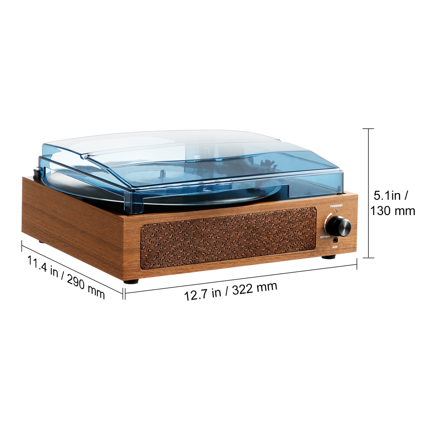 VEVOR Vinyl Record Player, 3 Speed Belt Driven Turntable Player with 3W Speaker Magnetic Cartridge, Support 33/45/78RPM Bluetooth/Aux in/RCA Output,