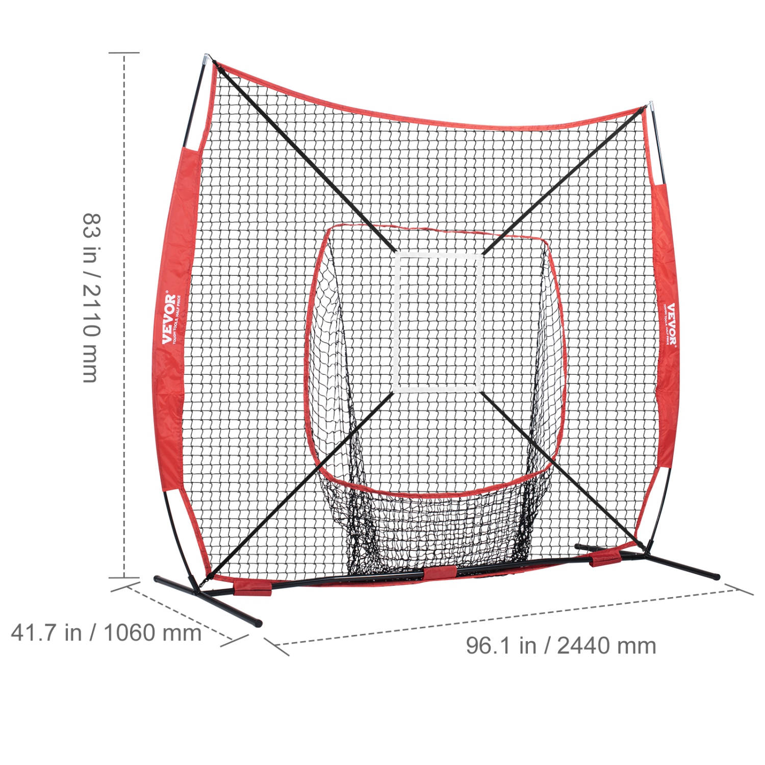 Filet d'entraînement de balle molle VEVOR de 7 x 7 pi pour frapper les piquets, équipement de baseball Backstop avec cadre en boucle, sac de