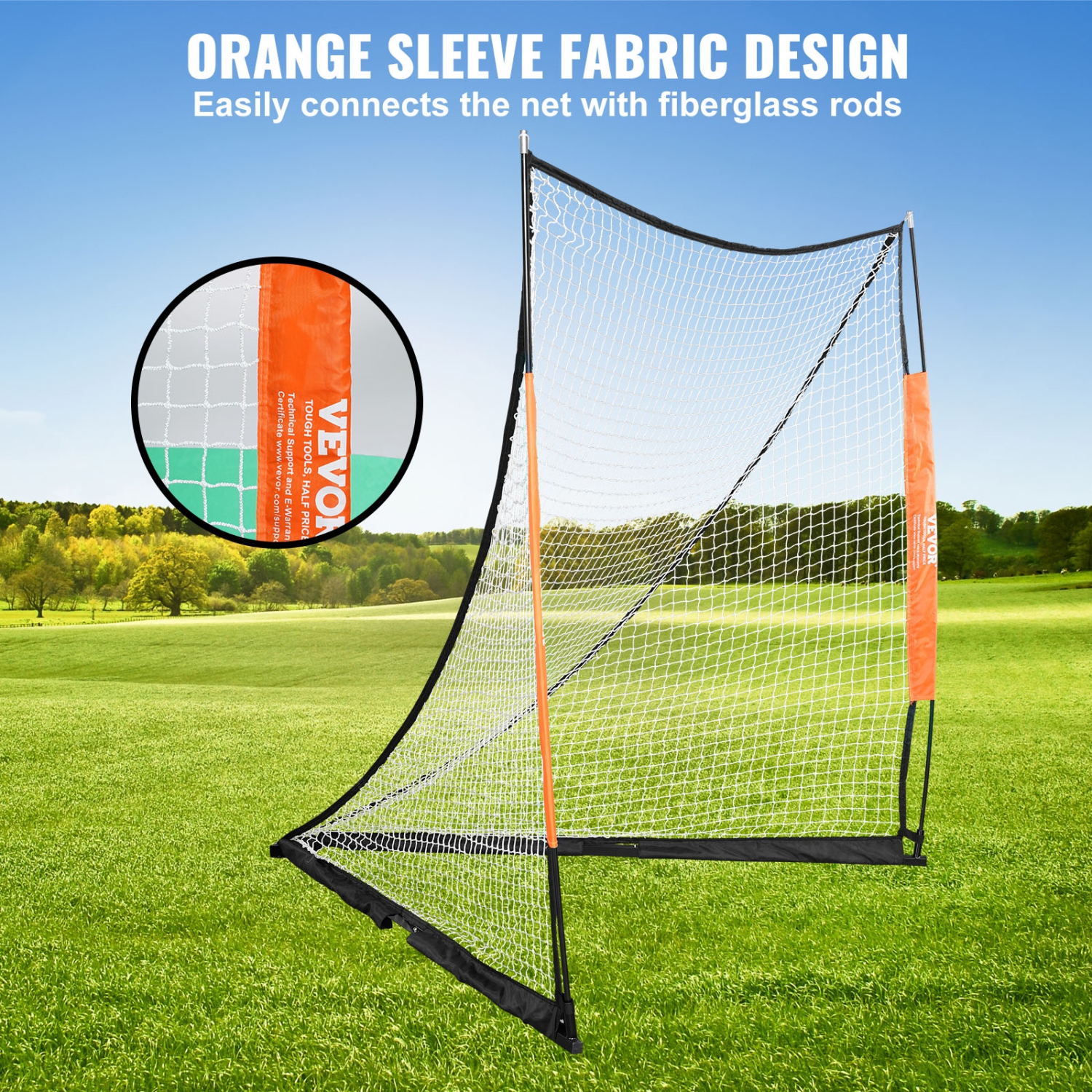 VEVOR 6' x 6' Lacrosse Goal, Lacrosse Net, Portable Lacrosse Goal with Carry Bag, Fiberglass Rod Backyard Lacrosse Training Equipment