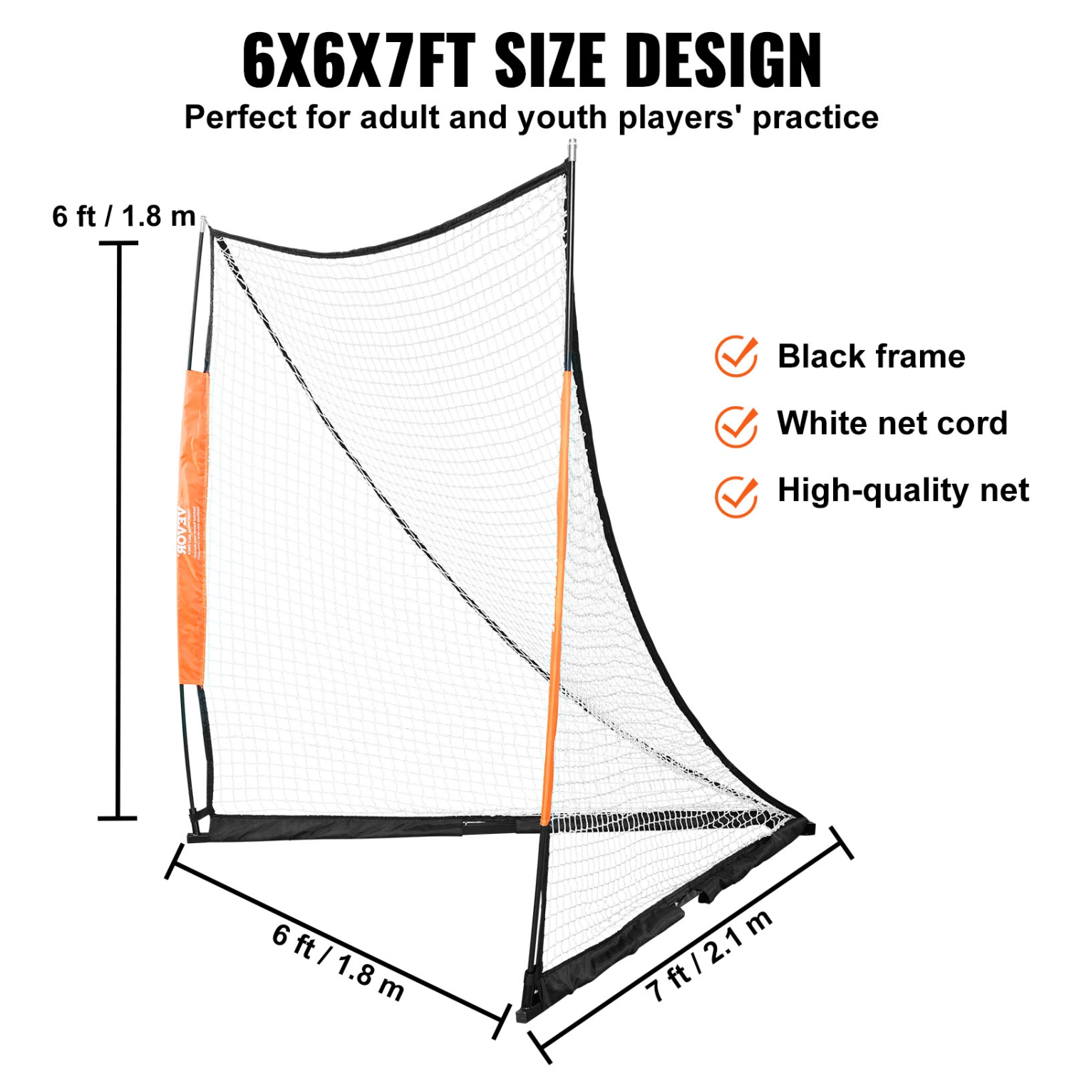 VEVOR 6' x 6' Lacrosse Goal, Lacrosse Net, Portable Lacrosse Goal with Carry Bag, Fiberglass Rod Backyard Lacrosse Training Equipment