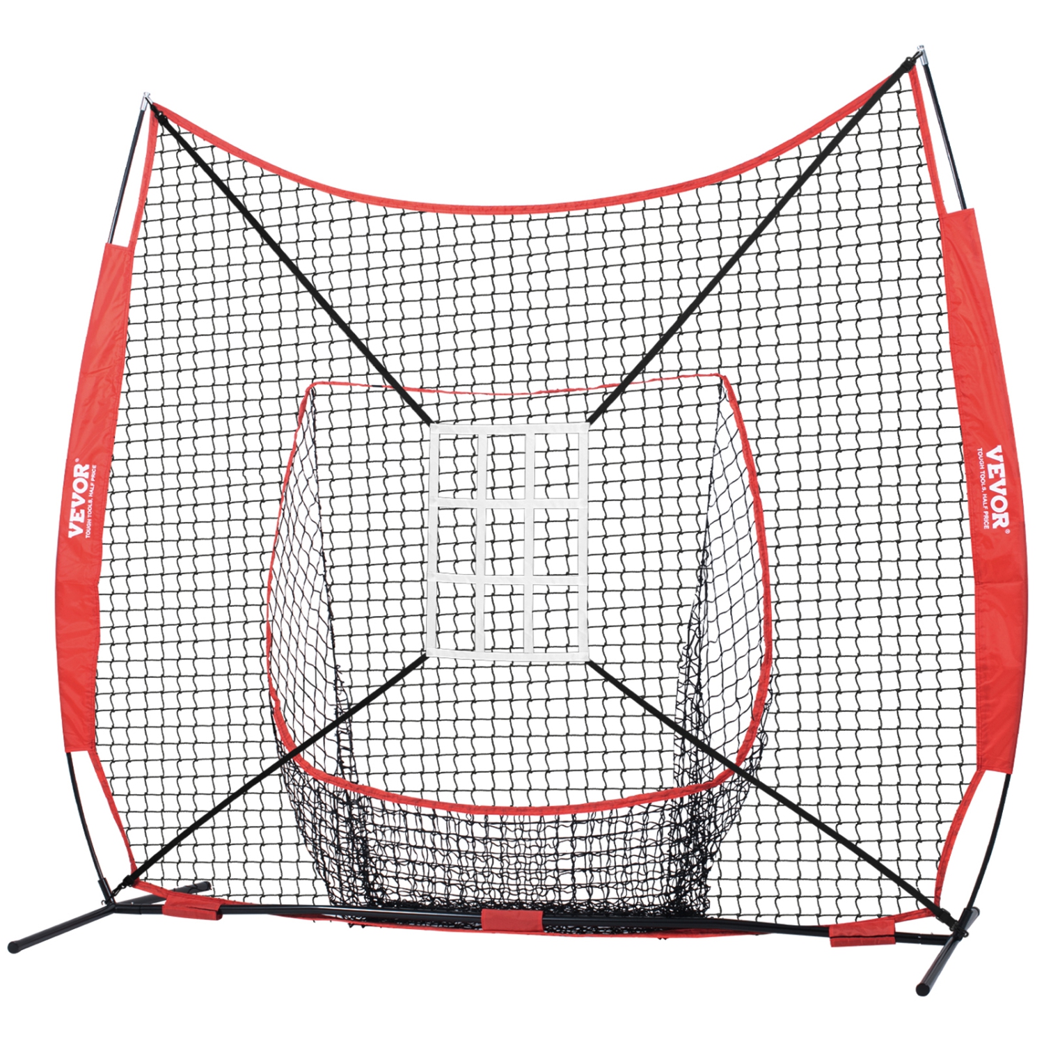 VEVOR 7x7 ft Baseball Softball Practice Net, Portable Baseball Training Net for Hitting Catching Pitching, with Bow Frame, Carry Bag, Strike Zone, 12