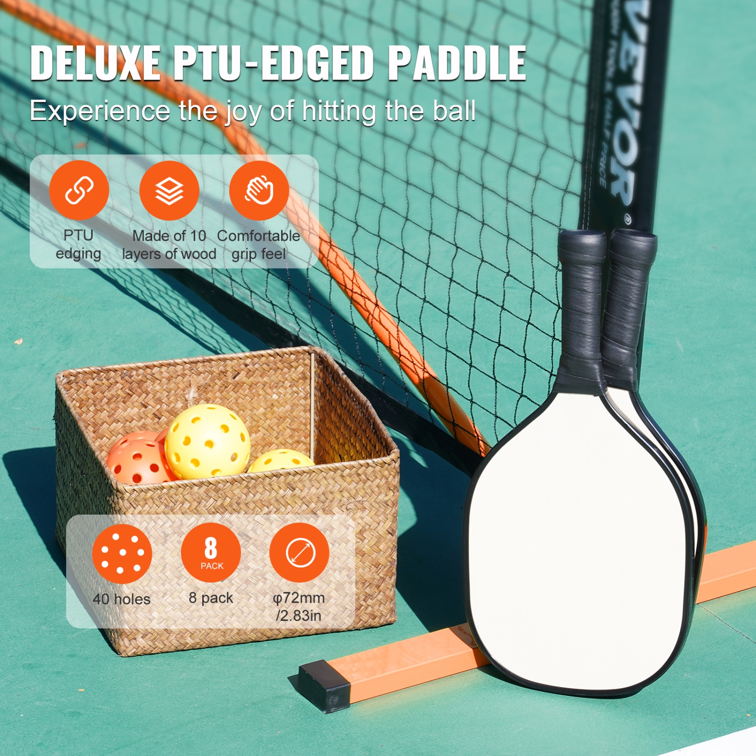VEVOR 22FT Pickleball Net Set, Regulation Size Portable Pickleball System with Bags, Balls, Paddles, Wheels, and Court Lines, Weather Resistant Metal