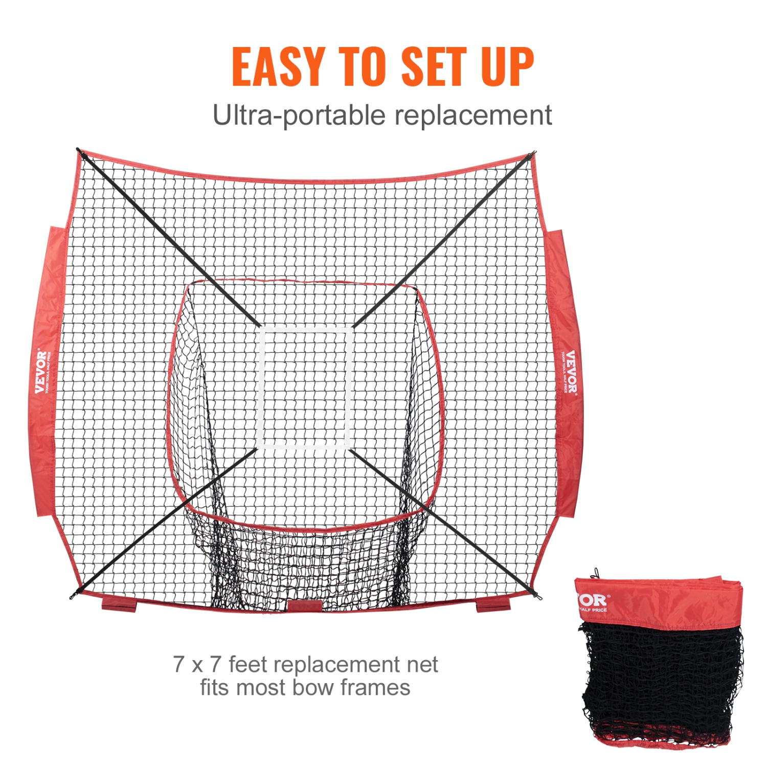 VEVOR 7x7 ft Baseball Softball Practice Net, for Hitting Batting Catching Pitching, Backstop Baseball Equipment Training Aids with Strike Zone