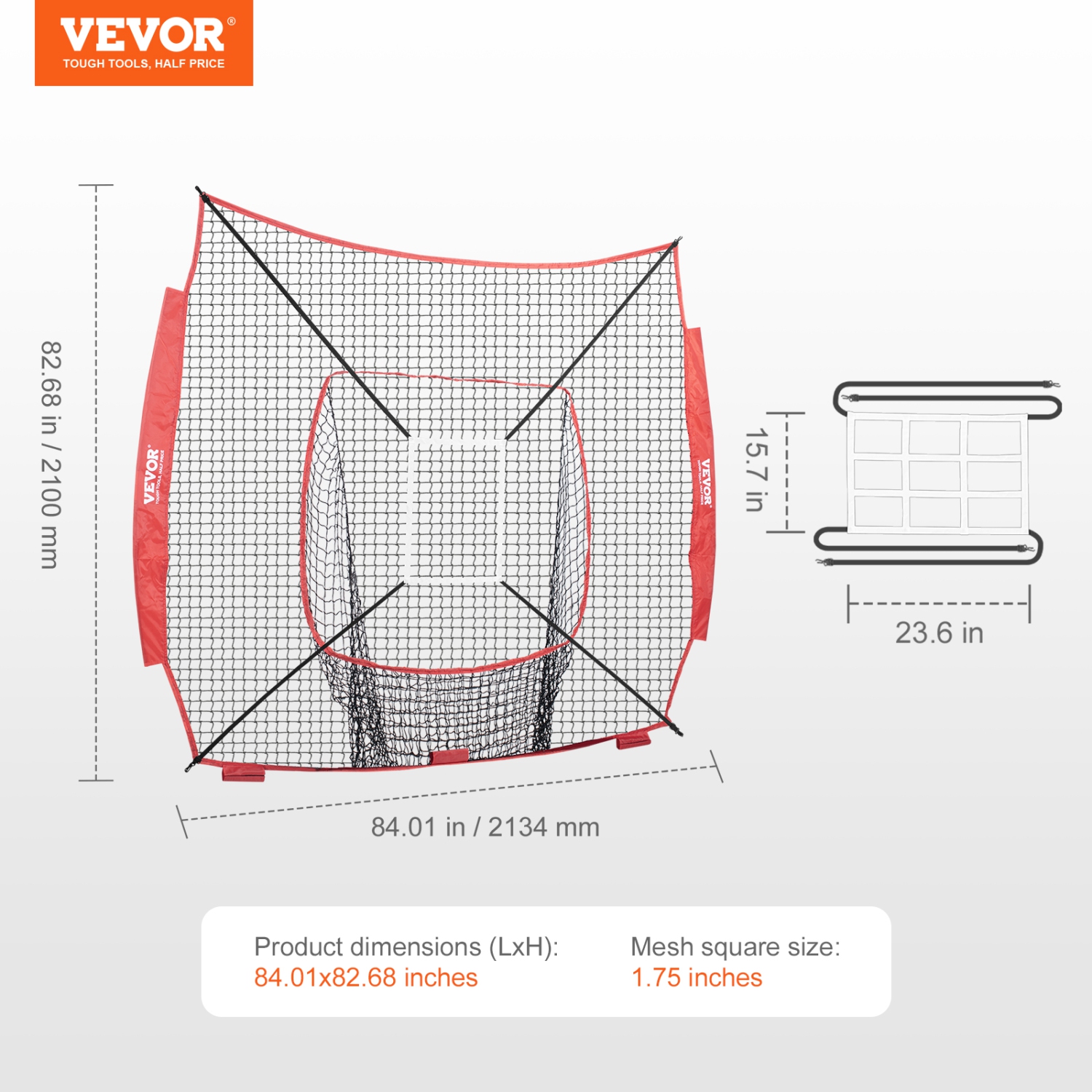 VEVOR 7x7 ft Baseball Softball Practice Net, for Hitting Batting Catching Pitching, Backstop Baseball Equipment Training Aids with Strike Zone