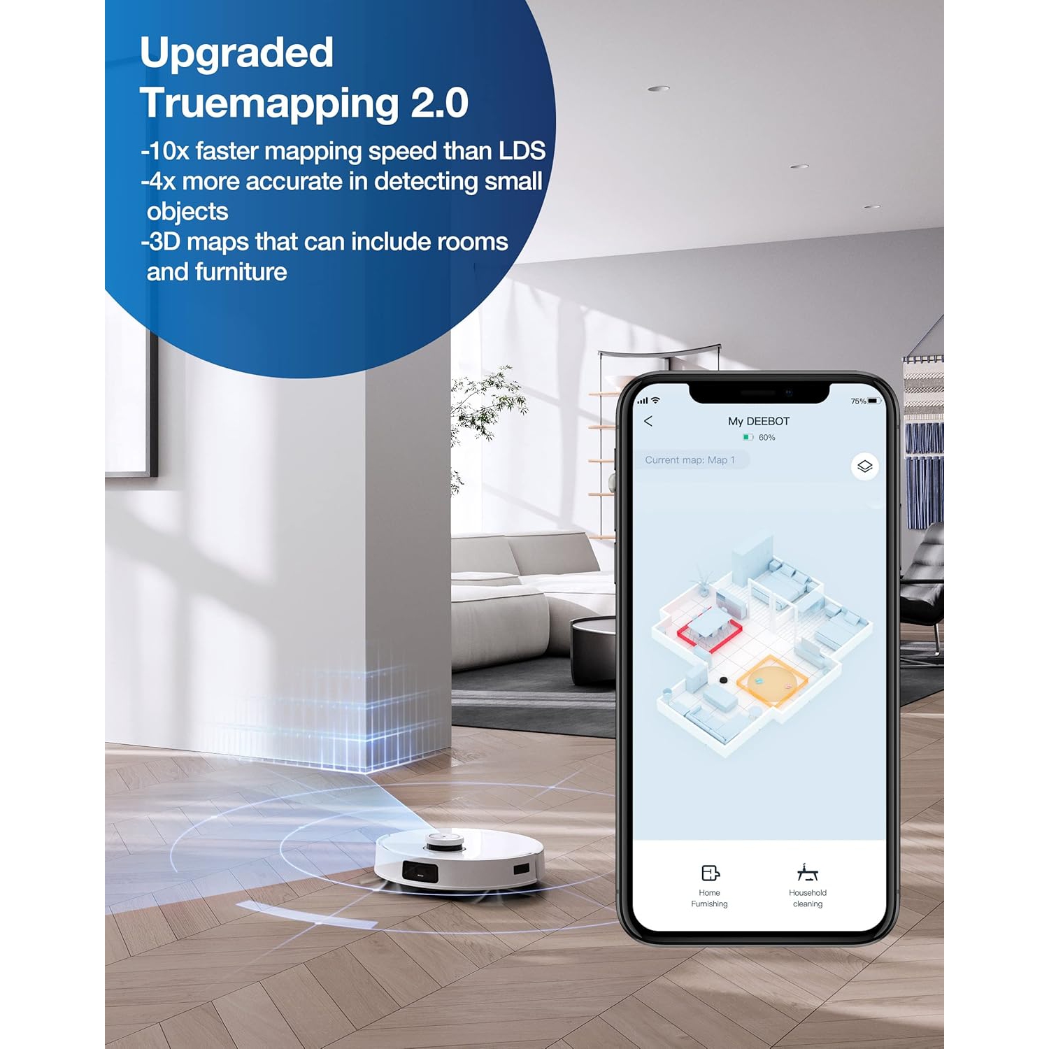 Aspirateur robot et vadrouille ECOVACS DEEBOT T10 Plus avec station de vidange automatique, 3000Pa, AIVI 3,0 pour éviter les obstacles