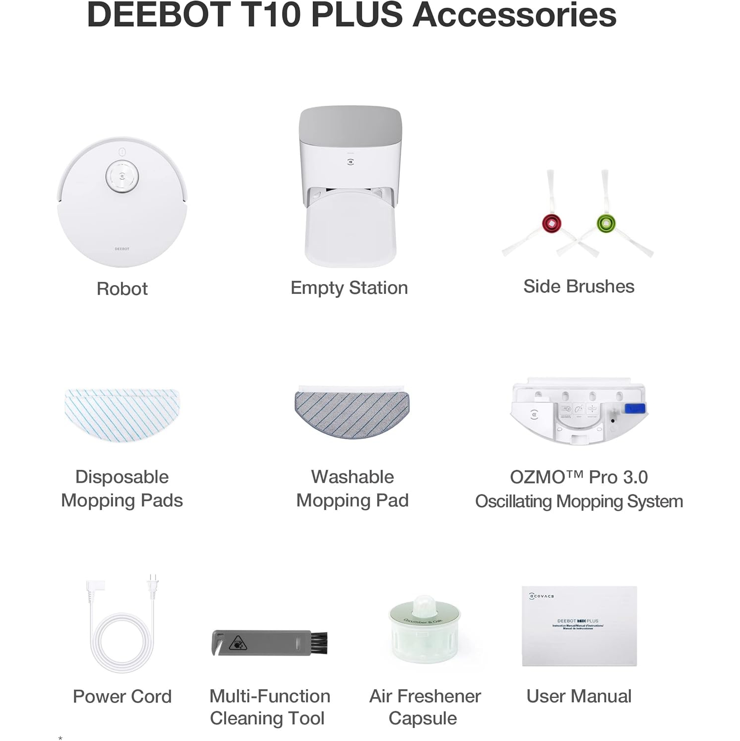 Aspirateur robot et vadrouille ECOVACS DEEBOT T10 Plus avec station de vidange automatique, 3000Pa, AIVI 3,0 pour éviter les obstacles