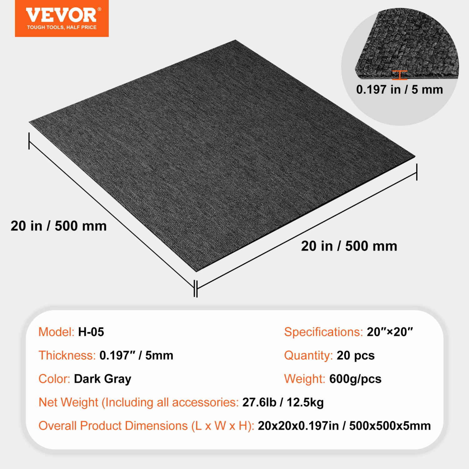 VEVOR 20"x 20" Carpet Tiles Reusable, Carpet Squares With Padding Attached, Soft Padded Carpet Tiles, Easy Install DIY for Bedroom Living Room Indoor