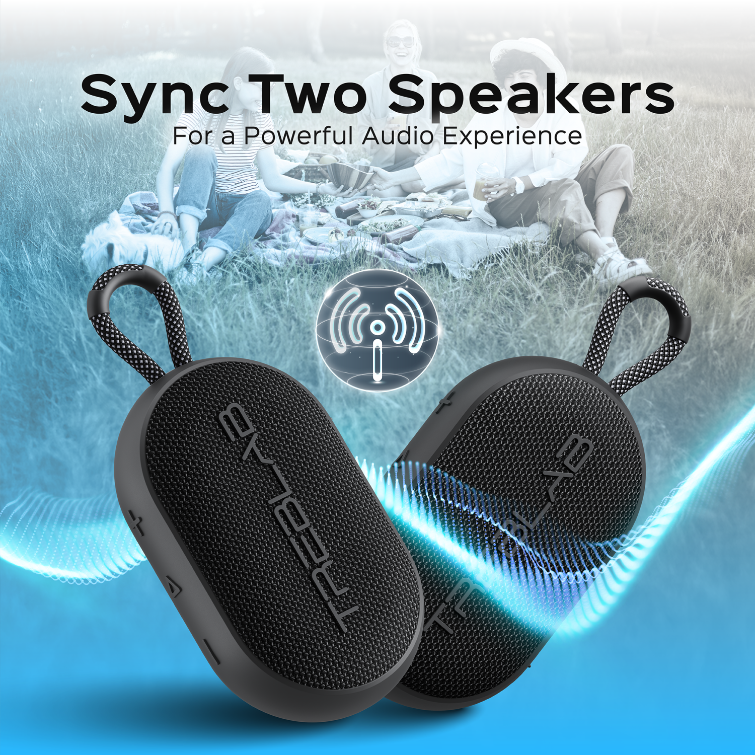 TREBLAB HD-Go - Ultra Portable Hand Held Speaker with Clip, 7W Power with Bass, 16H Playtime, IPX7 Waterproof