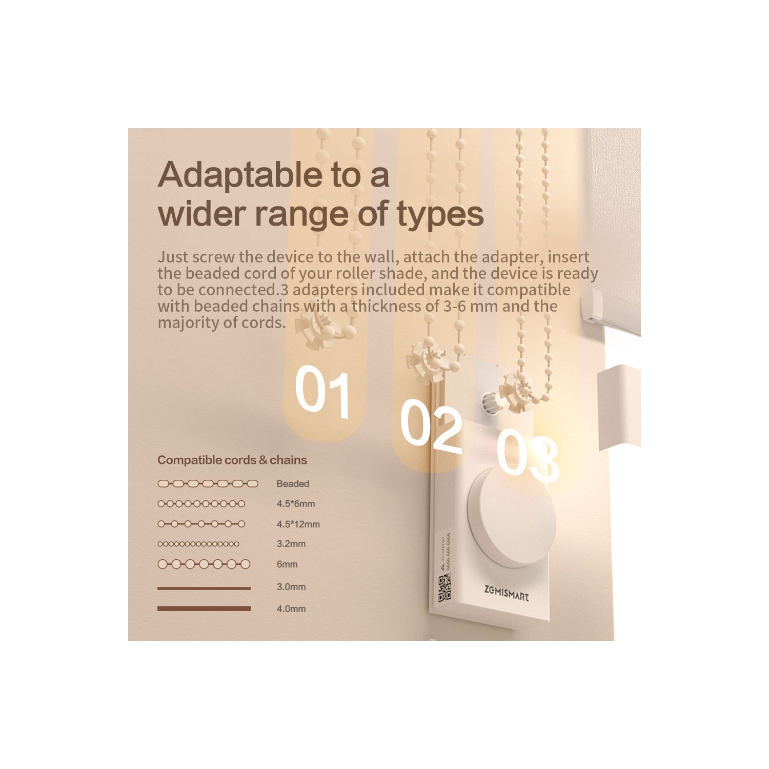 Zemismart Matter over Thread Smart Built-in Battery Blind Driver Retrofit Motor - White