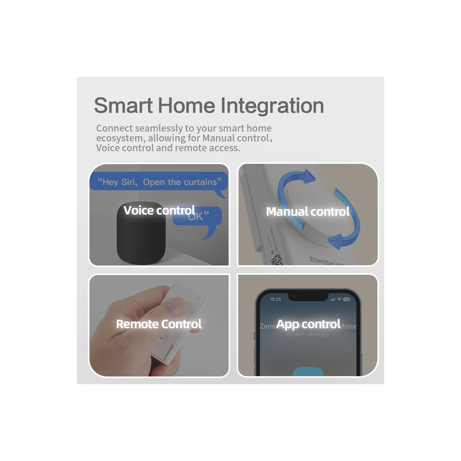 Zemismart Matter over Thread Smart Built-in Battery Blind Driver Retrofit Motor - White