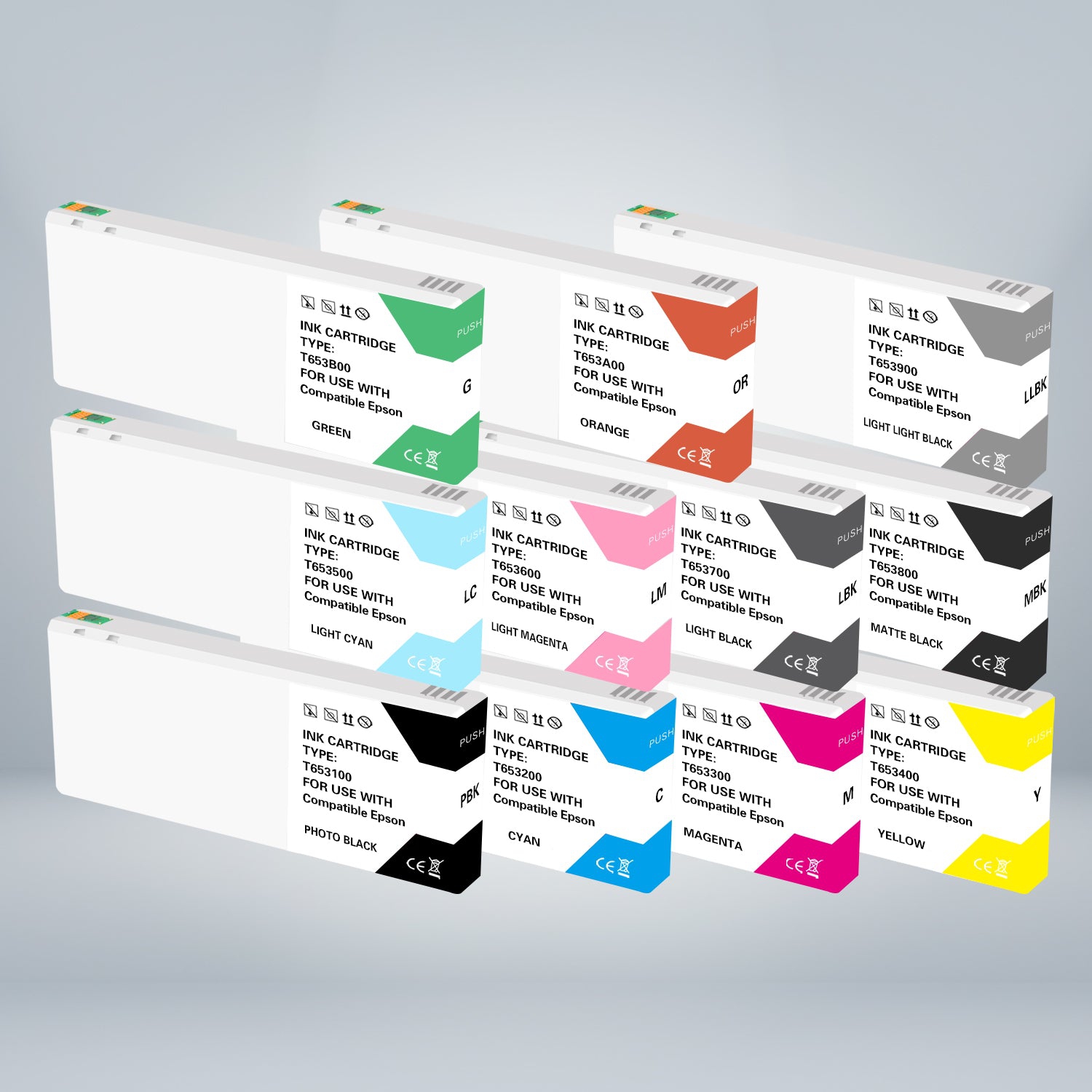 Compatible Epson T653 200ML Set of 11 Ink Cartridge By Superink