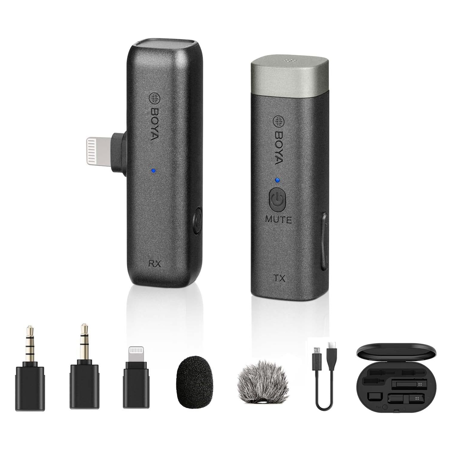 BY-WM3D de microphone BOYA, microphone sans fil 2,4&nbsp;GHz inclus avec adaptateurs Lightning, TRS et TRRS de 3,5&nbsp;mm