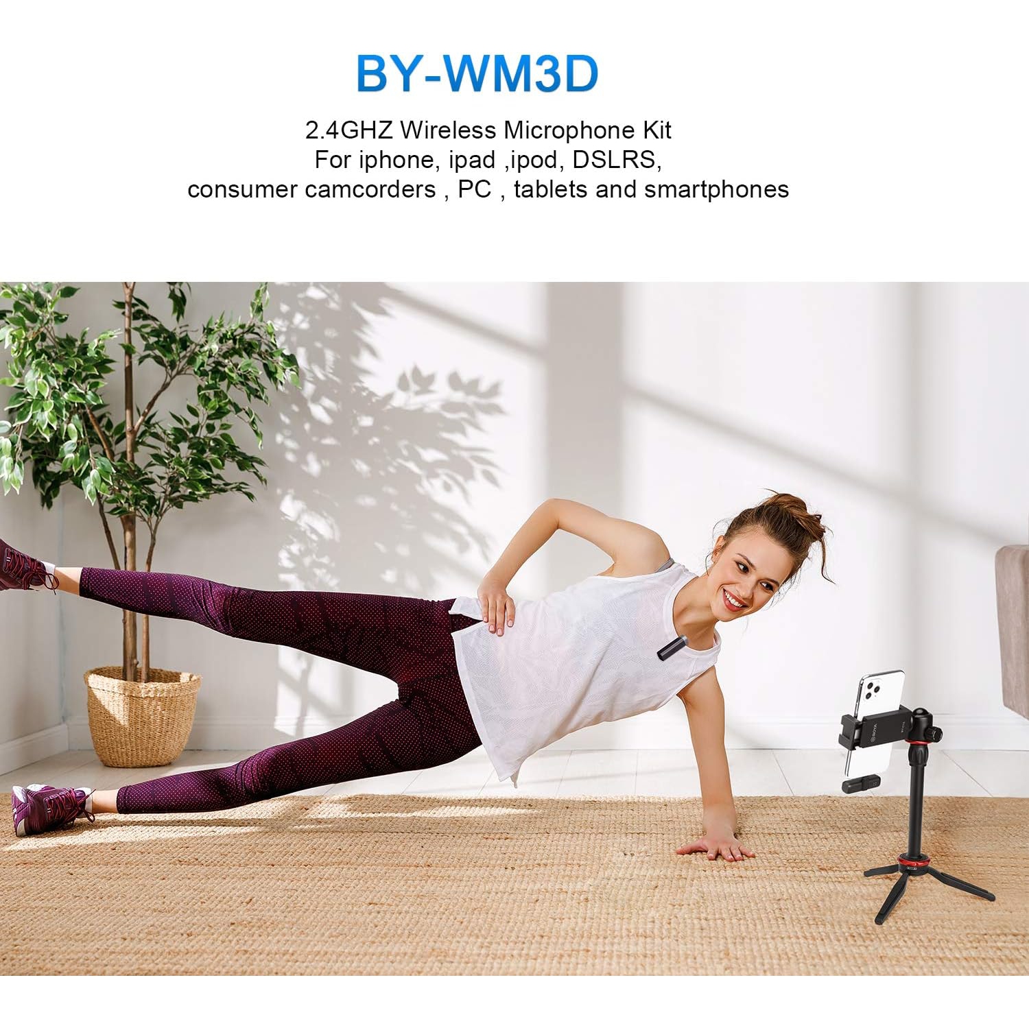 BY-WM3D de microphone BOYA, microphone sans fil 2,4&nbsp;GHz inclus avec adaptateurs Lightning, TRS et TRRS de 3,5&nbsp;mm