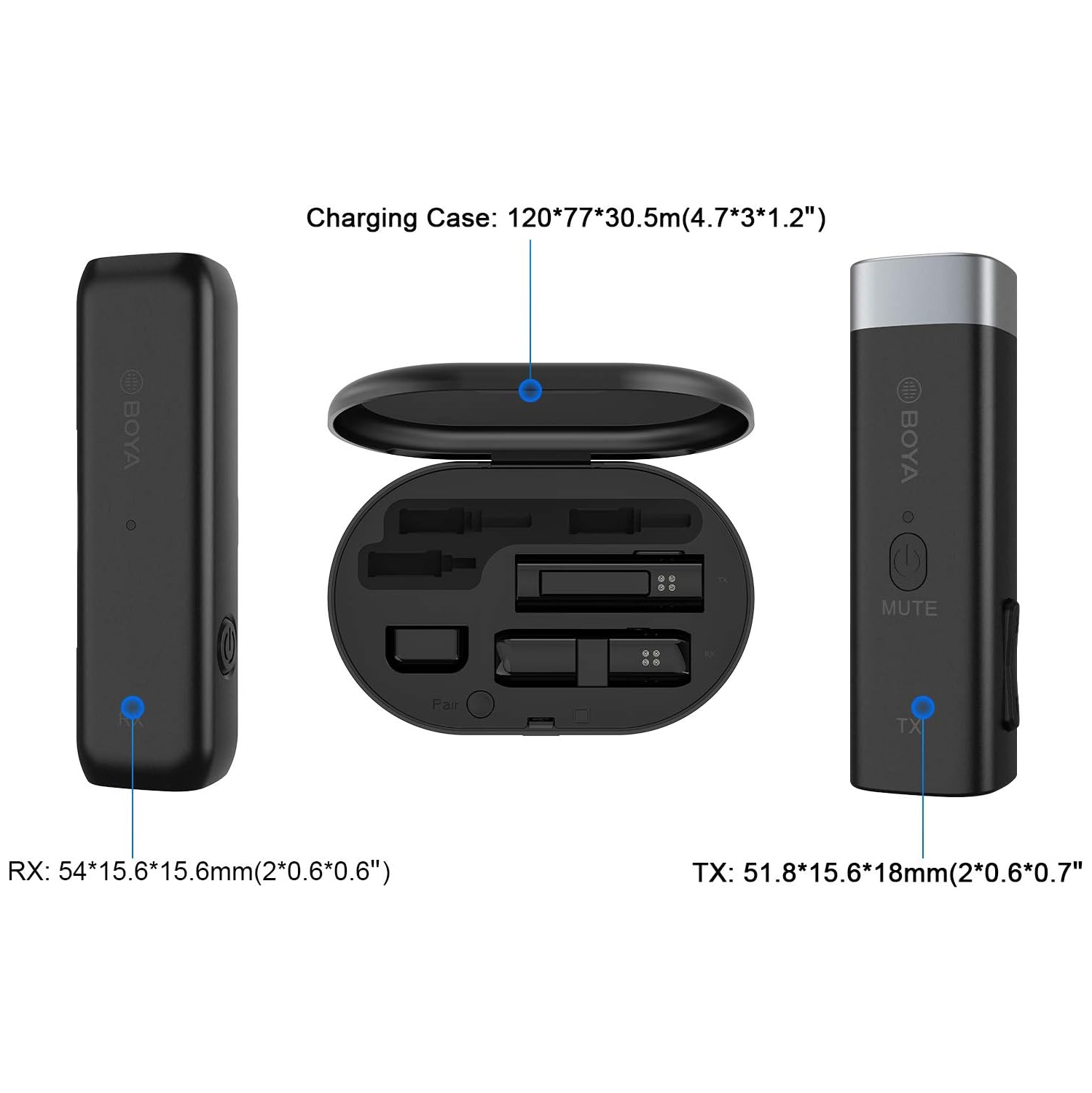 BY-WM3D de microphone BOYA, microphone sans fil 2,4&nbsp;GHz inclus avec adaptateurs Lightning, TRS et TRRS de 3,5&nbsp;mm