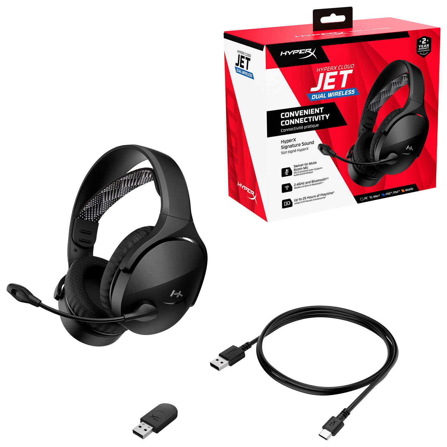Casque de jeu sans fil double mode Cloud Jet de HyperX - Noir