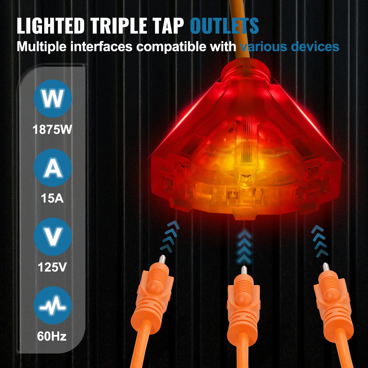 Enrouleur de rallonge rétractable de 80 pi VEVOR, cordon d'alimentation robuste 12AWG/3 SJTOW avec prise triple éclairée, disjoncteur 15&nbsp;A,