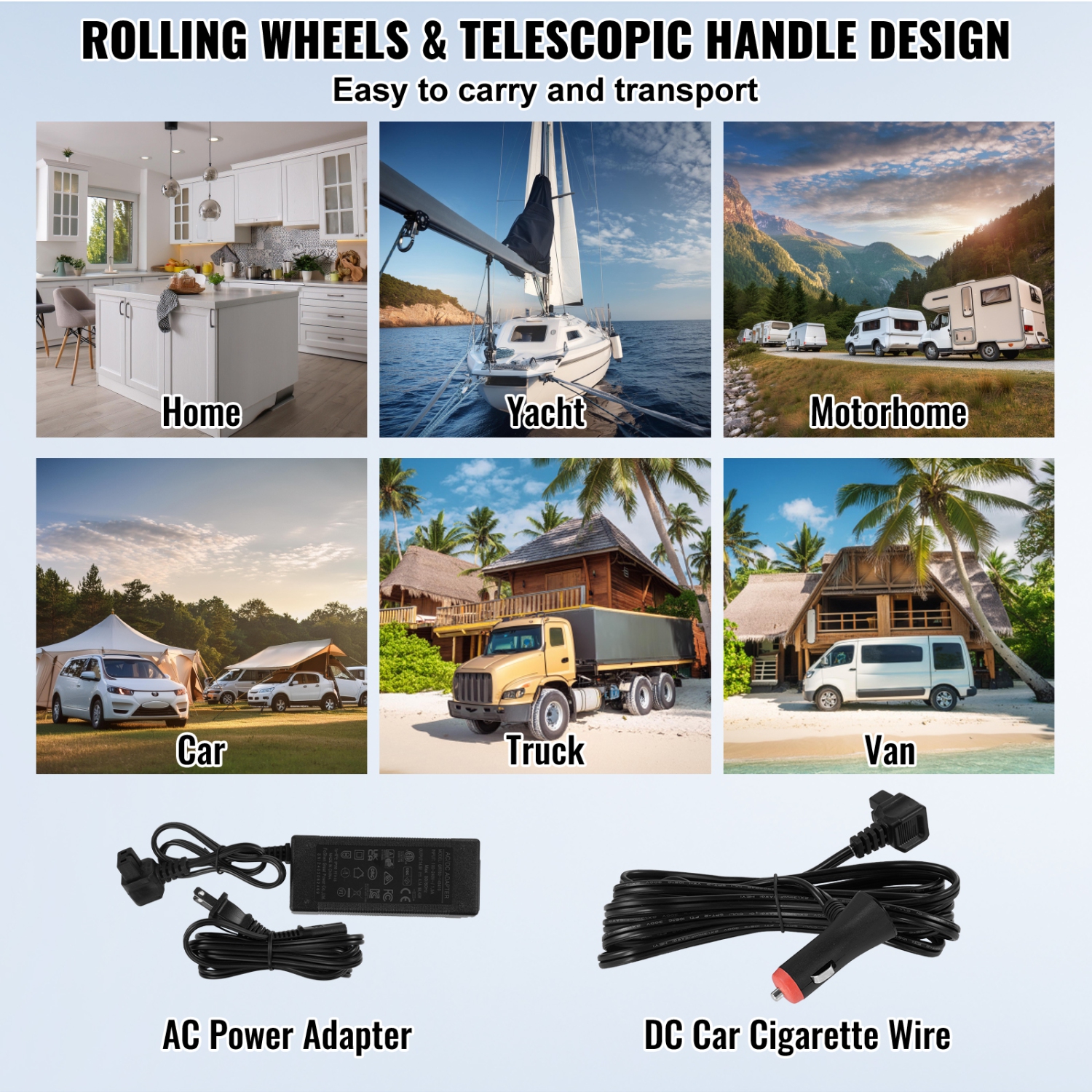 Réfrigérateur portatif pour l'auto VEVOR, réfrigérateur de voiture 12 V, congélateur portatif à deux zones 58&nbsp;L / 61,5 pintes, 4-68, température